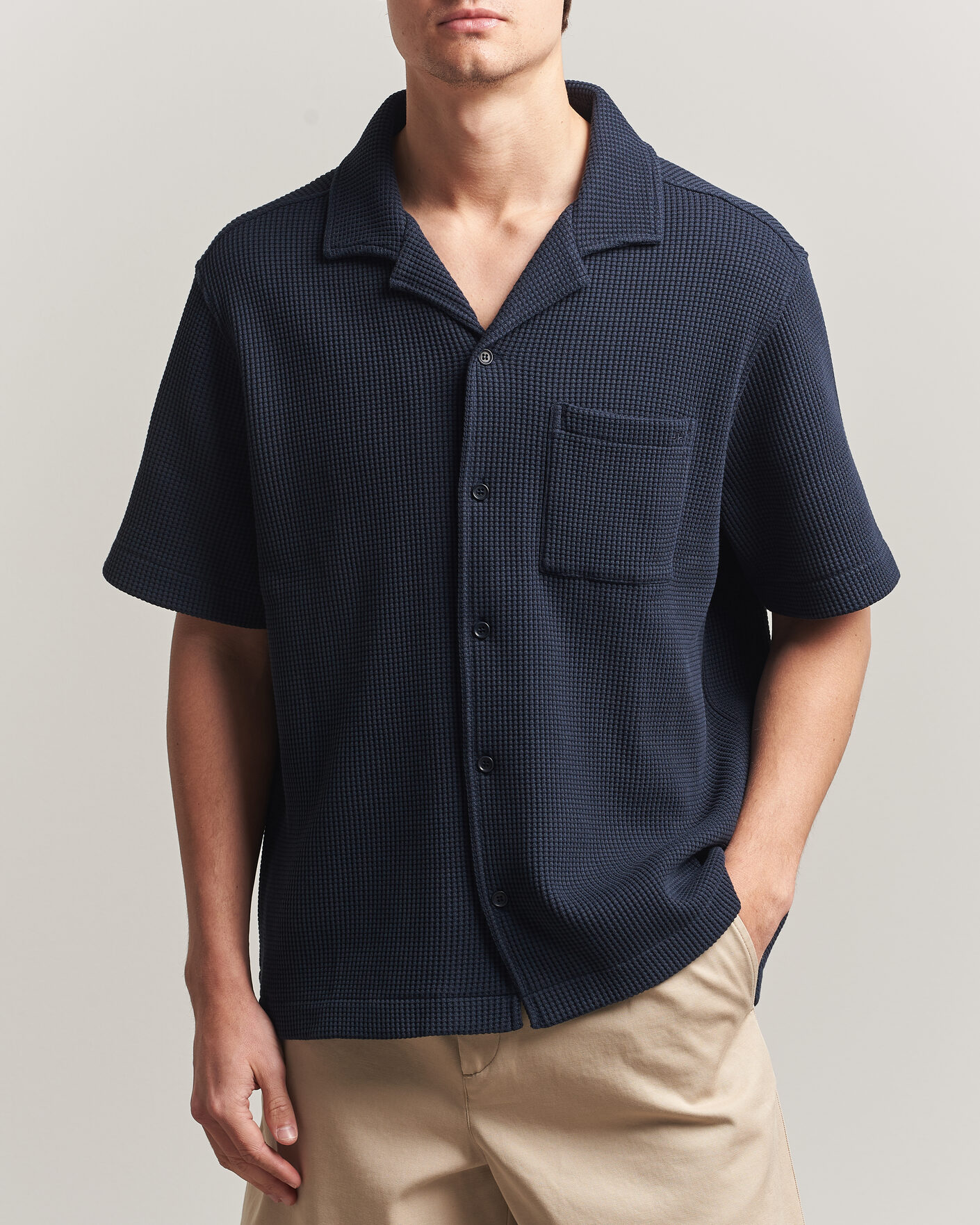 Herr | Skjortor | J.Lindeberg | Theron Waffle Resort Shirt Navy