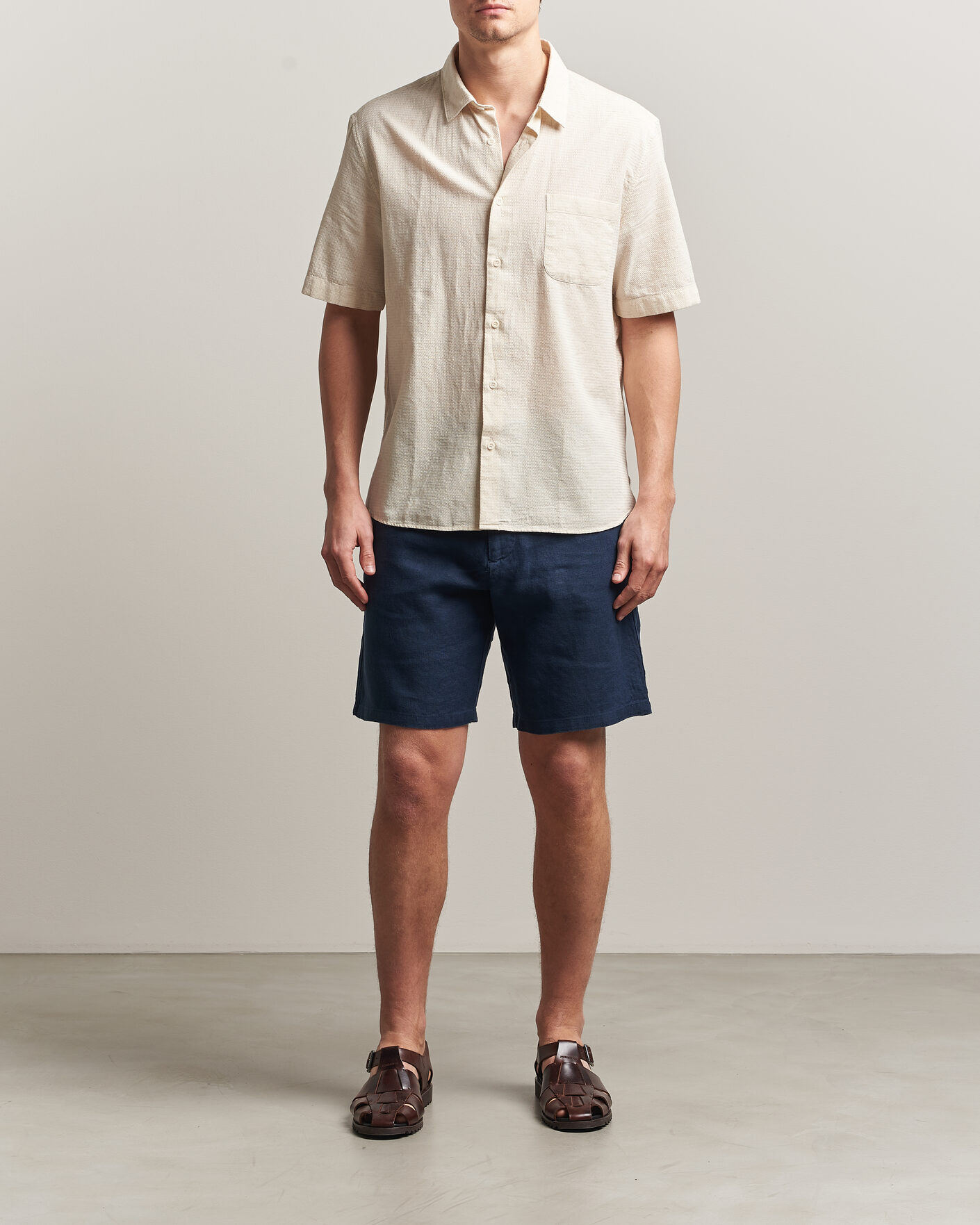 Herr | Shorts | NN07 | Aden Linen Shorts Navy Blue