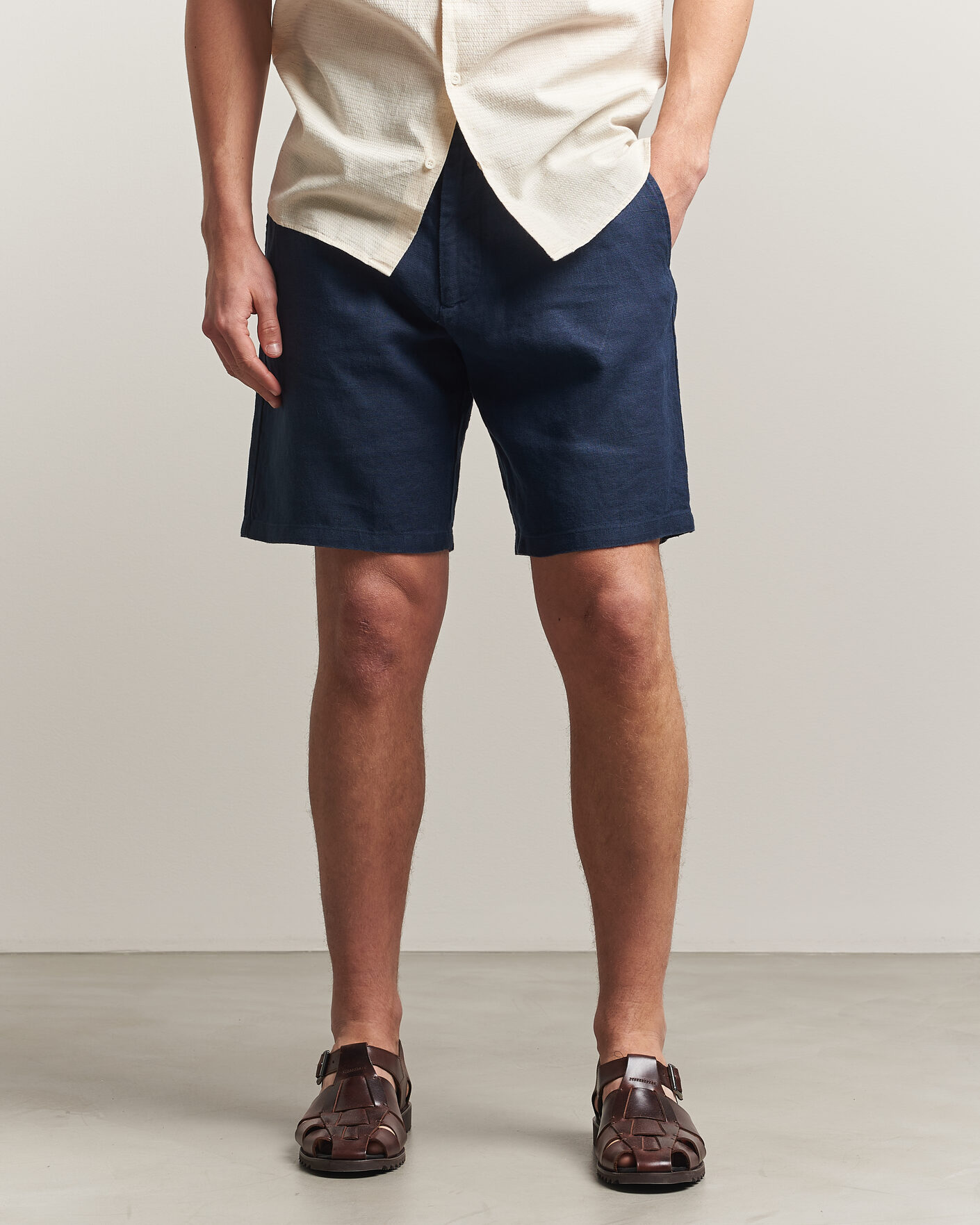 Herr | Shorts | NN07 | Aden Linen Shorts Navy Blue