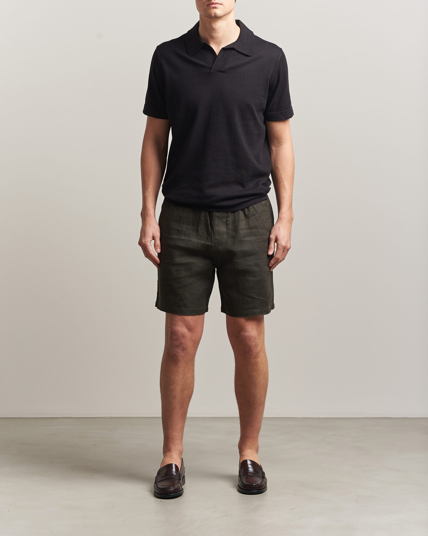Herr | Shorts | NN07 | Gregor Linen Drawstring Shorts Dark Army