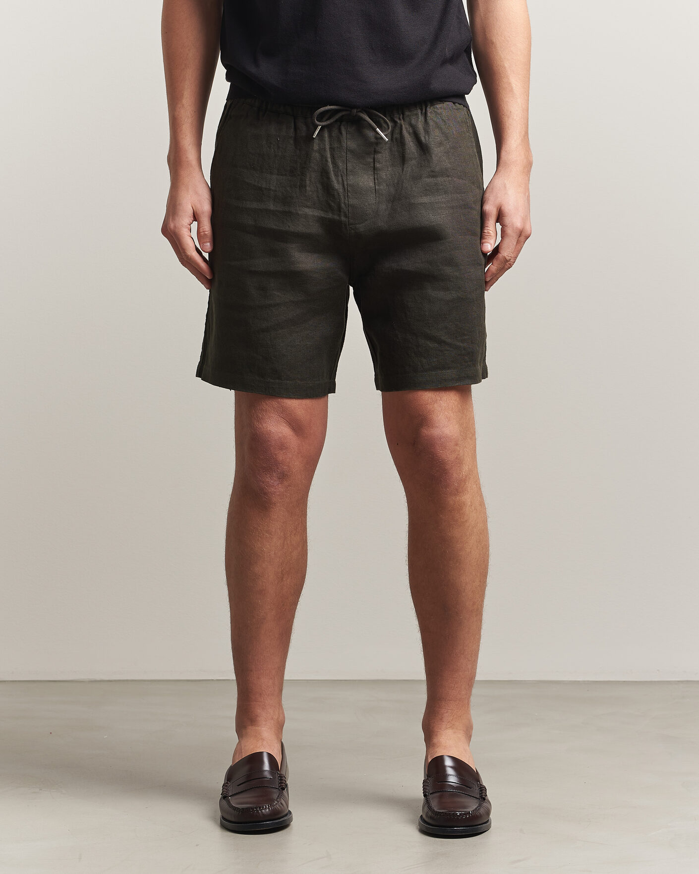Herr | Shorts | NN07 | Gregor Linen Drawstring Shorts Dark Army