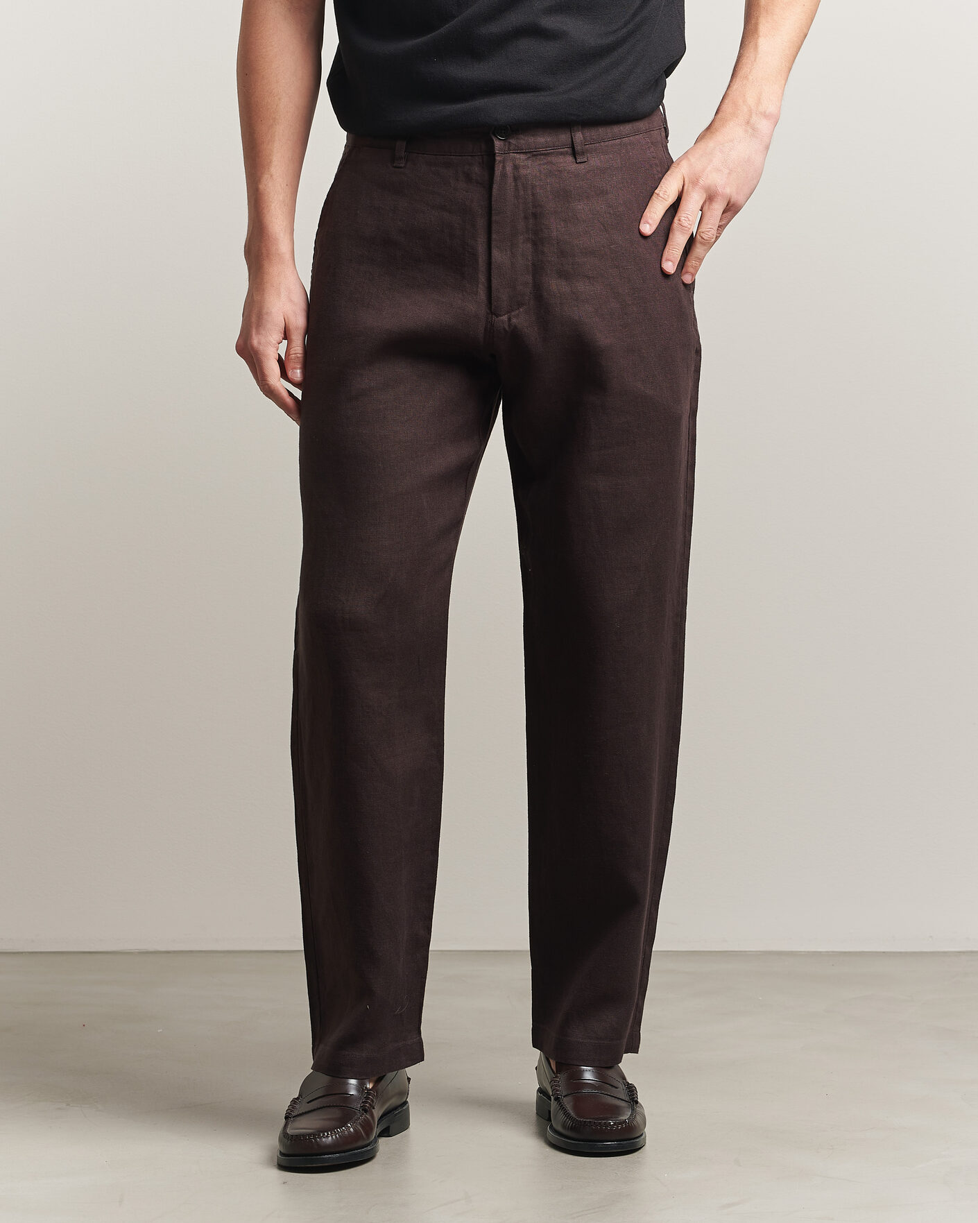 Herr | Byxor | NN07 | Aden Regular Fit Linen Trousers Dusky Port