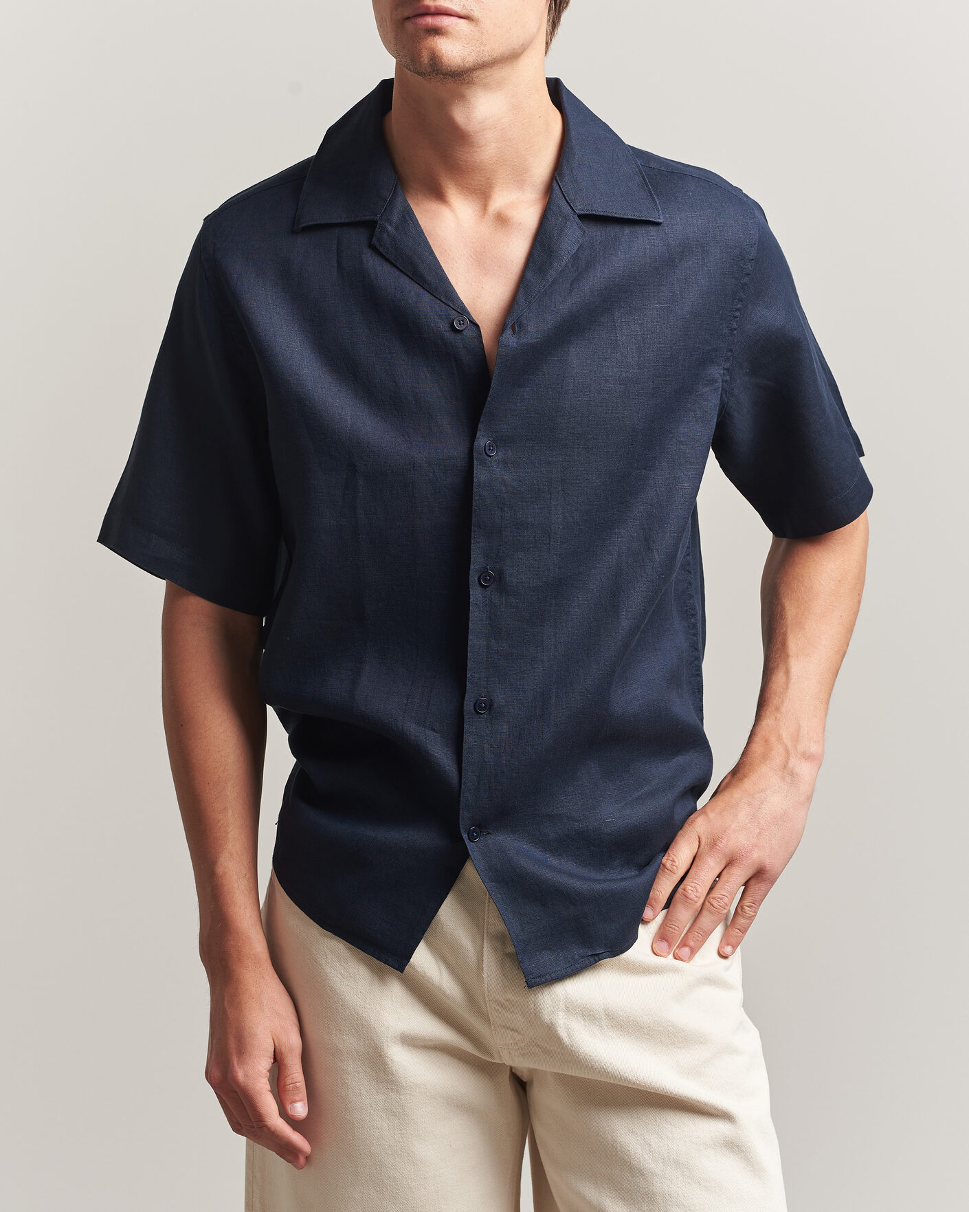 Herr | Skjortor | NN07 | Julio Linen Resort Shirt Navy Blue