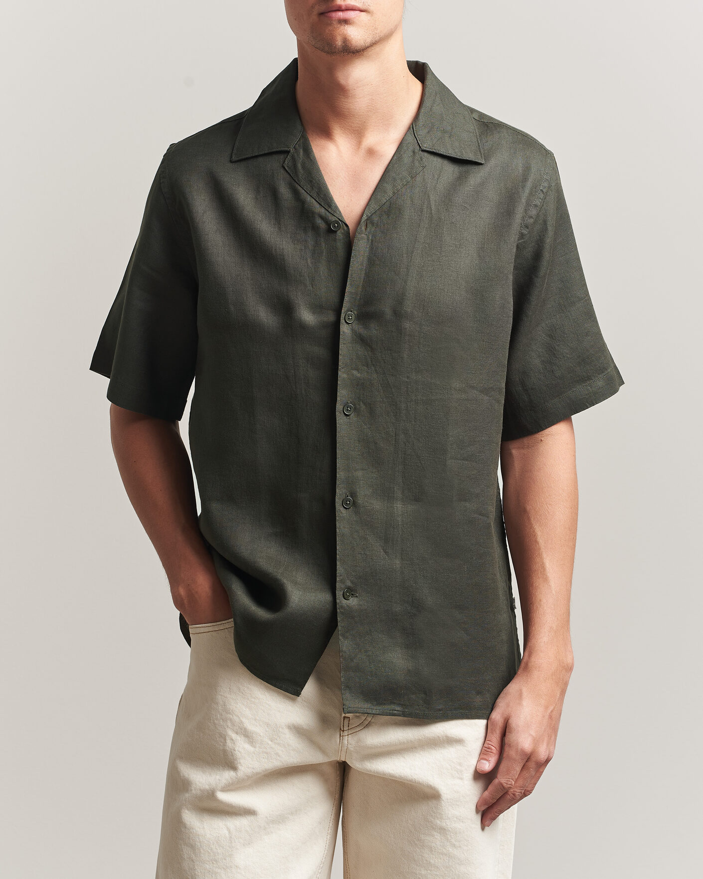 Herr | Skjortor | NN07 | Julio Linen Resort Shirt Dark Army