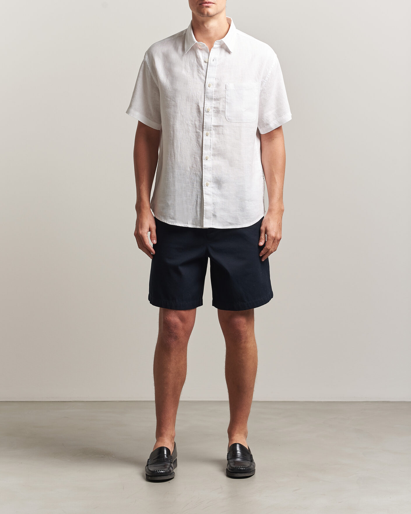 Herr | Skjortor | NN07 | Deon Linen Short Sleeve Shirt White