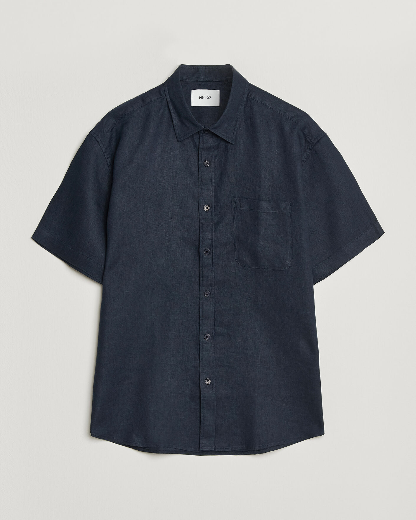 Herr | Skjortor | NN07 | Deon Linen Short Sleeve Shirt Navy Blue