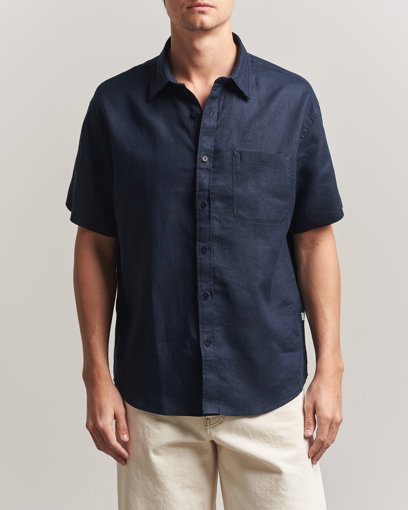 Herr | Skjortor | NN07 | Deon Linen Short Sleeve Shirt Navy Blue