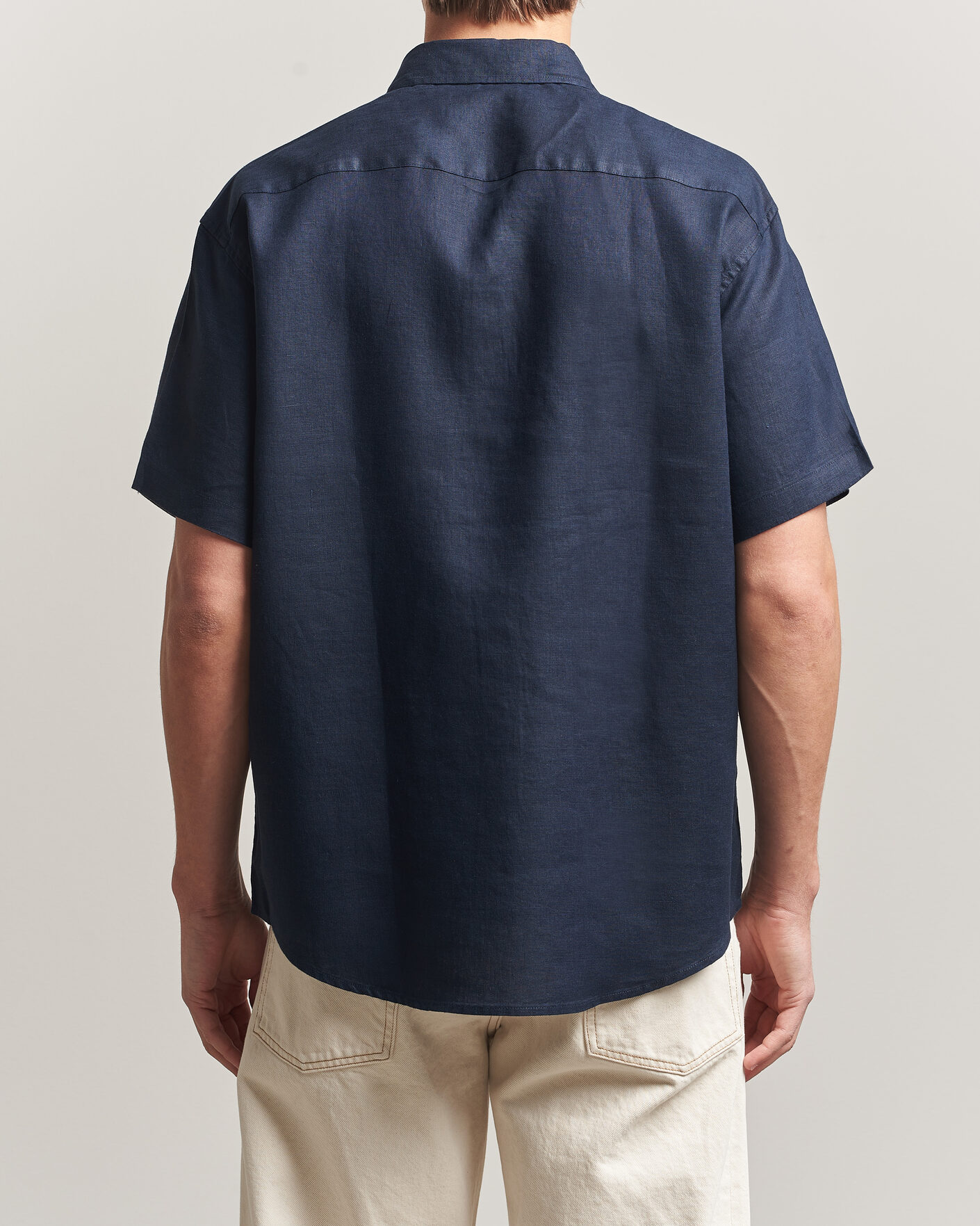 Herr | Skjortor | NN07 | Deon Linen Short Sleeve Shirt Navy Blue