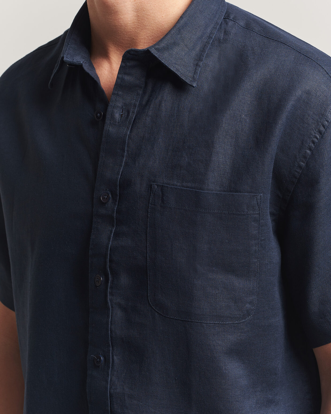 Herr | Skjortor | NN07 | Deon Linen Short Sleeve Shirt Navy Blue