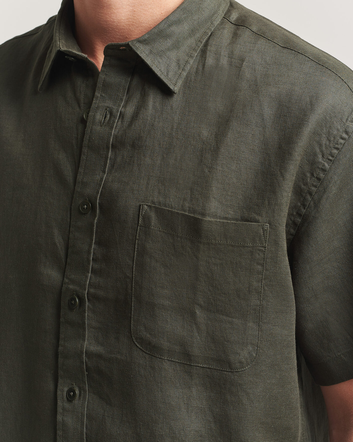 Herr | Skjortor | NN07 | Deon Linen Short Sleeve Shirt Dark Army