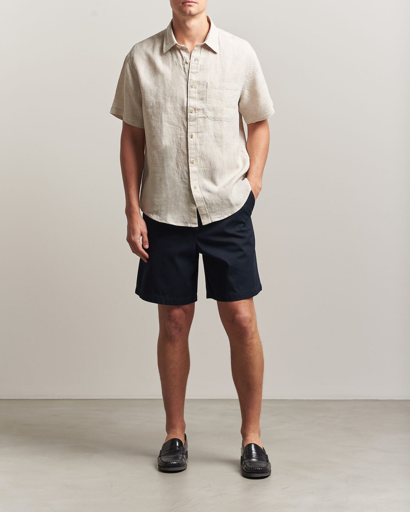 Herr | Skjortor | NN07 | Deon Linen Short Sleeve Shirt Oat