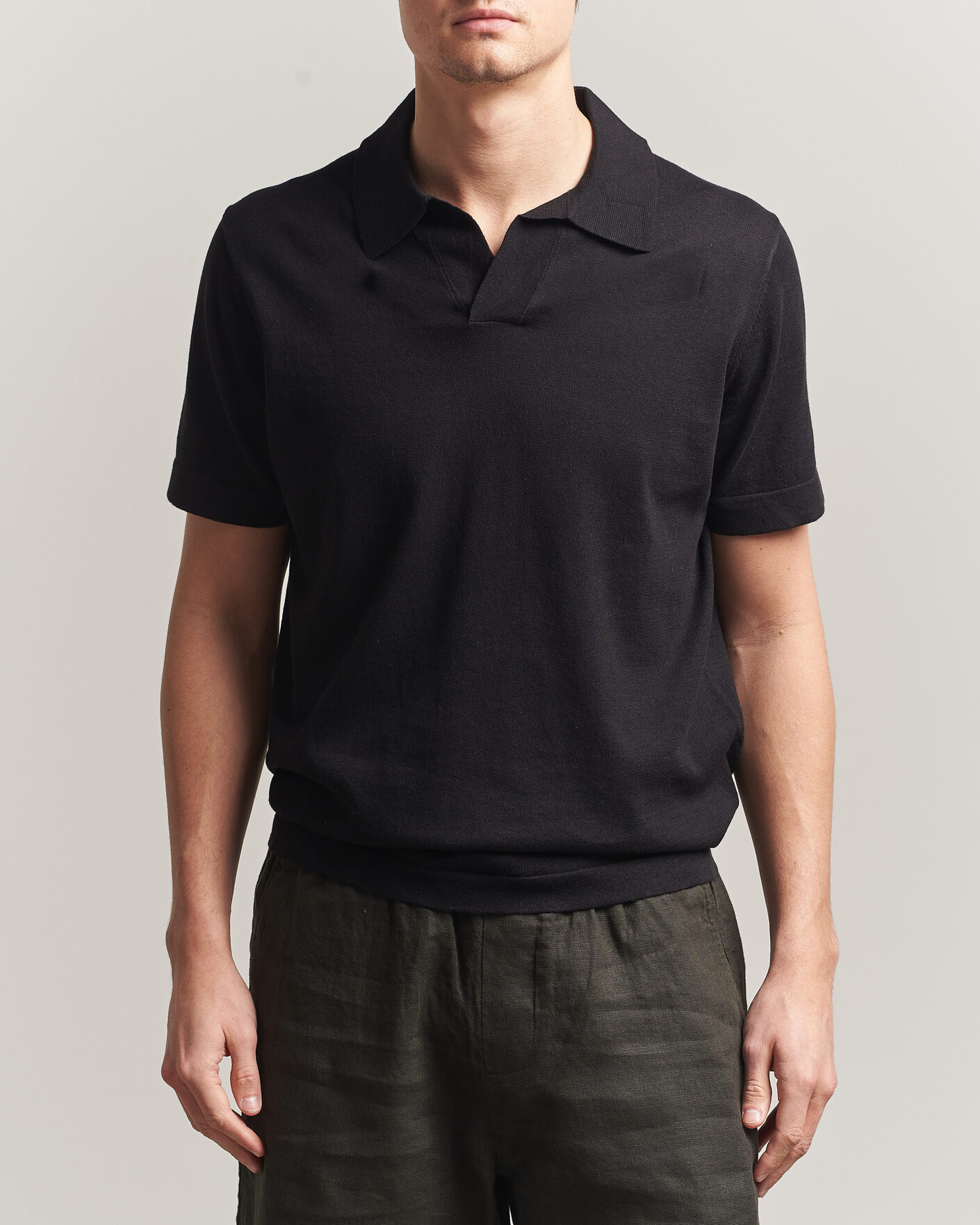 Herr | Pikéer | NN07 | Ryan Cotton/Linen Polo Black