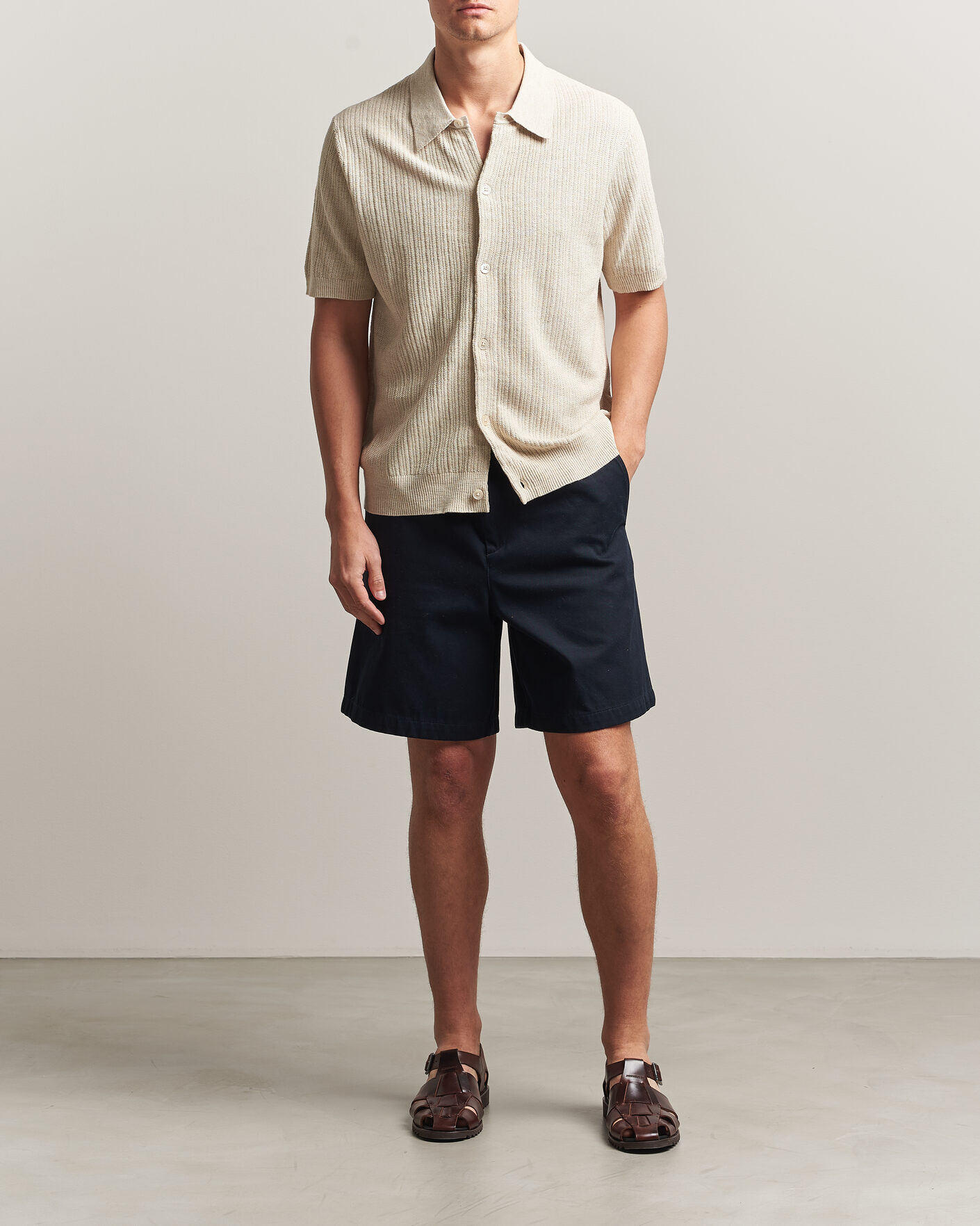 Herr | Skjortor | NN07 | Nolan Knitted Short Sleeve Shirt Ivory
