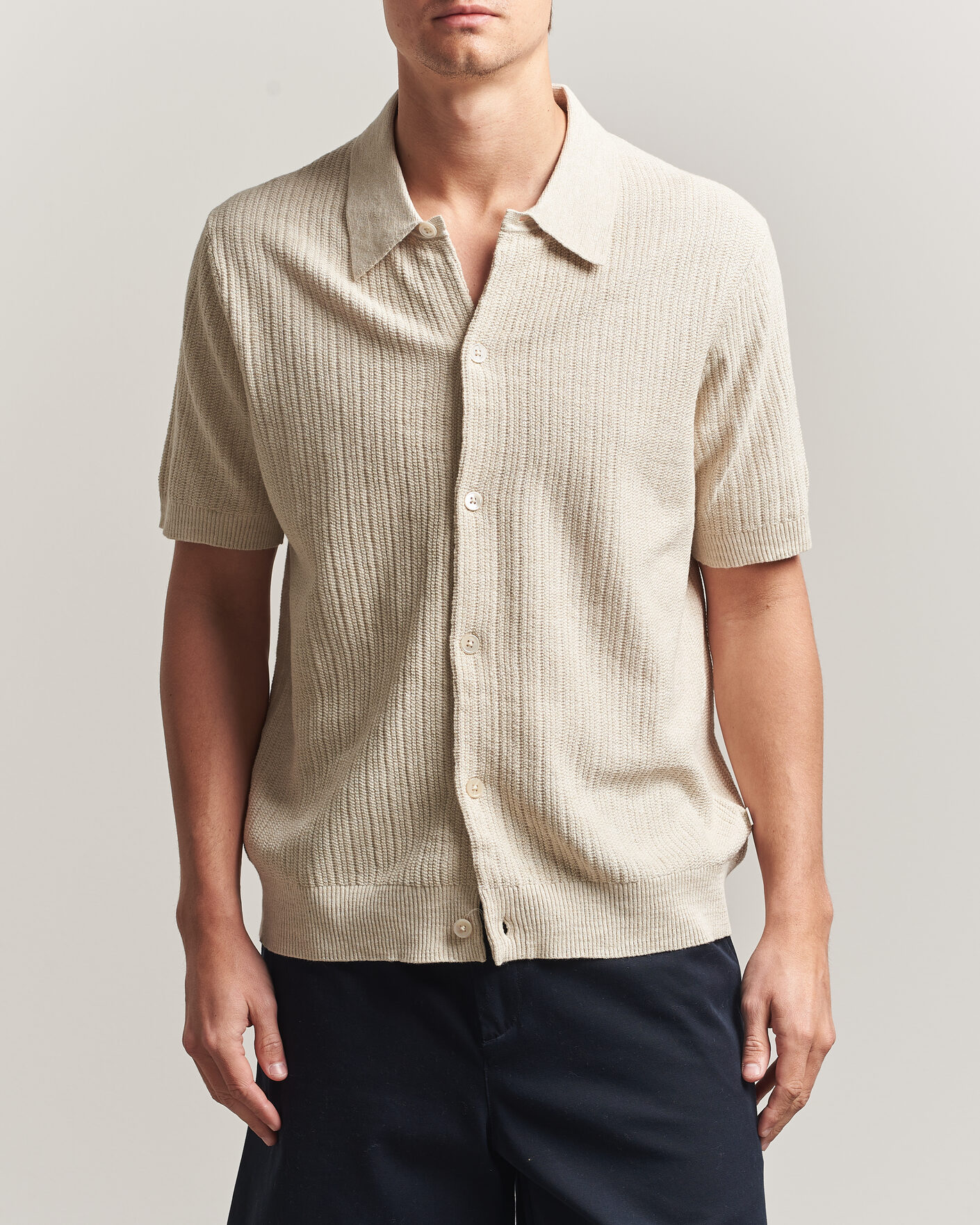 Herr | Skjortor | NN07 | Nolan Knitted Short Sleeve Shirt Ivory