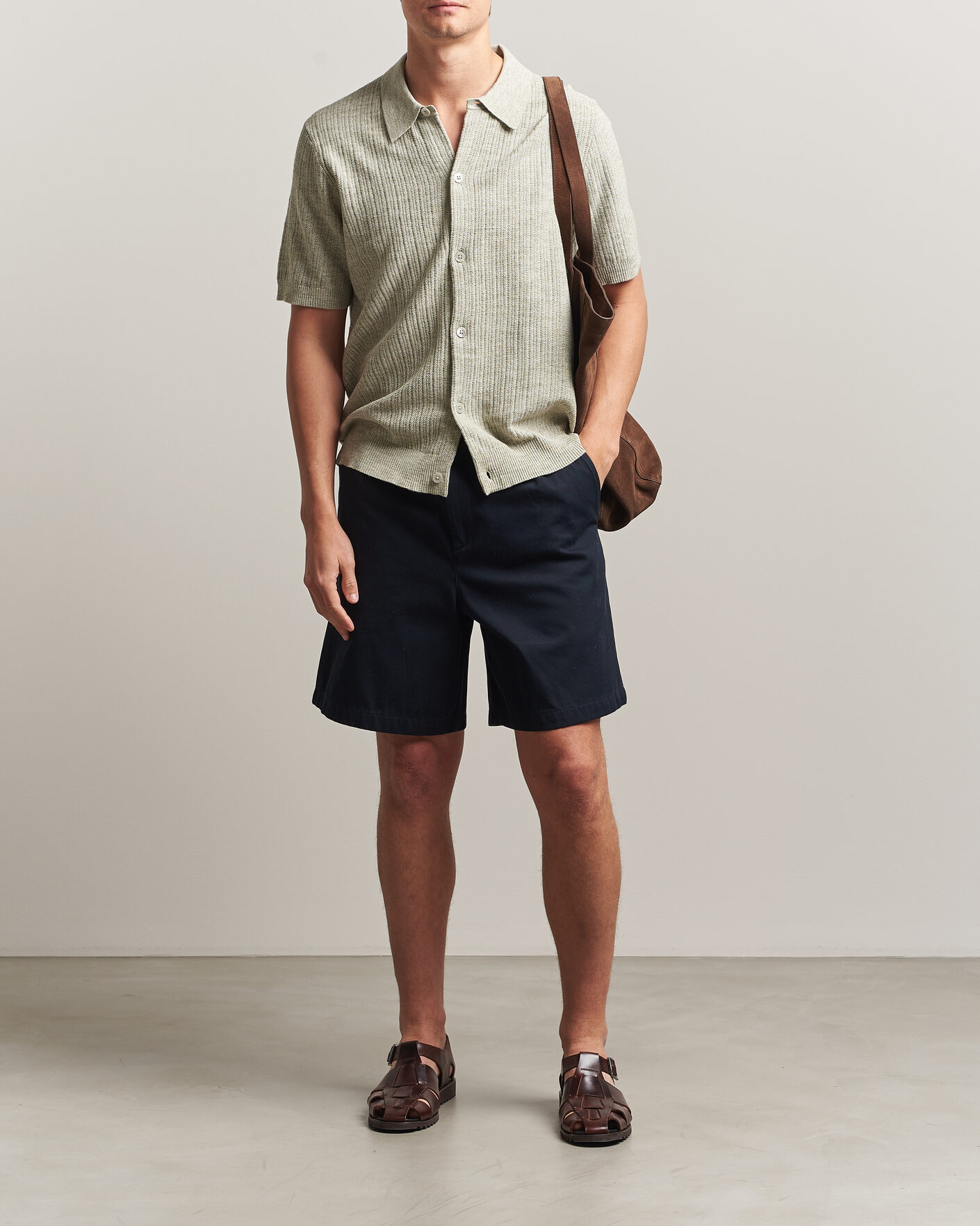 Herr | Skjortor | NN07 | Nolan Knitted Short Sleeve Shirt Sage Green