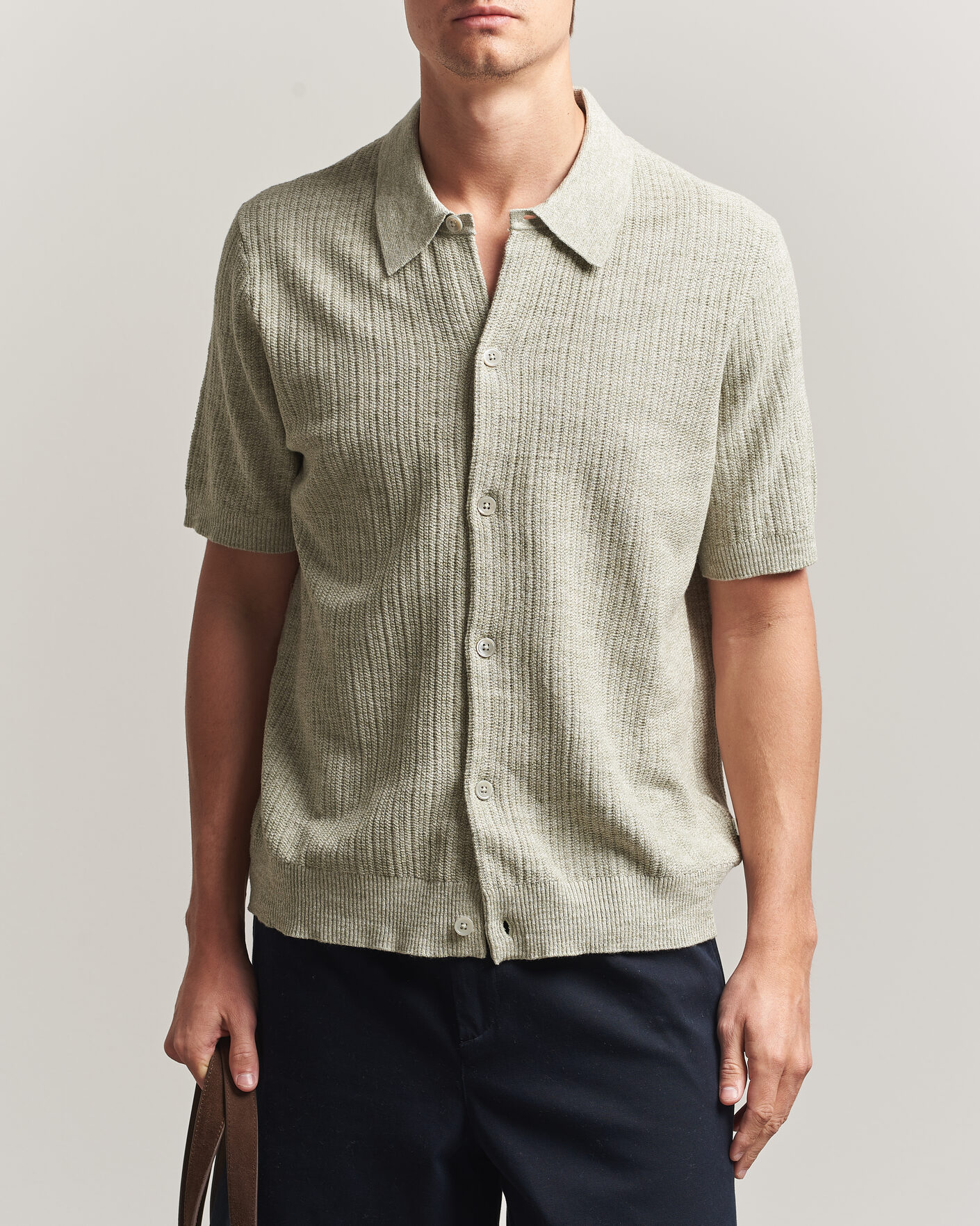 Herr | Skjortor | NN07 | Nolan Knitted Short Sleeve Shirt Sage Green