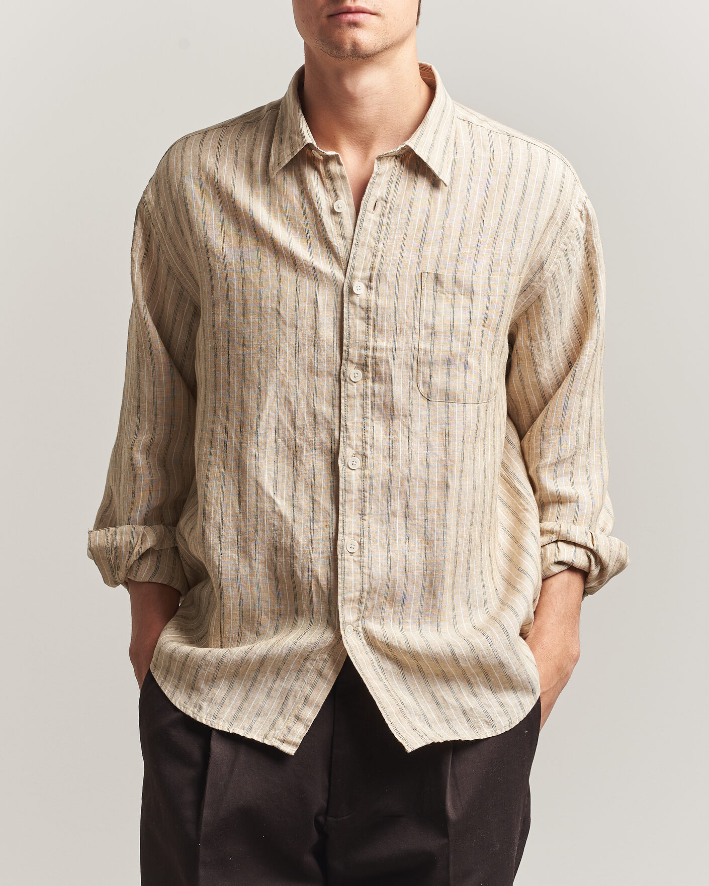 Herr | Skjortor | NN07 | Deon Linen Shirt Black Stripe