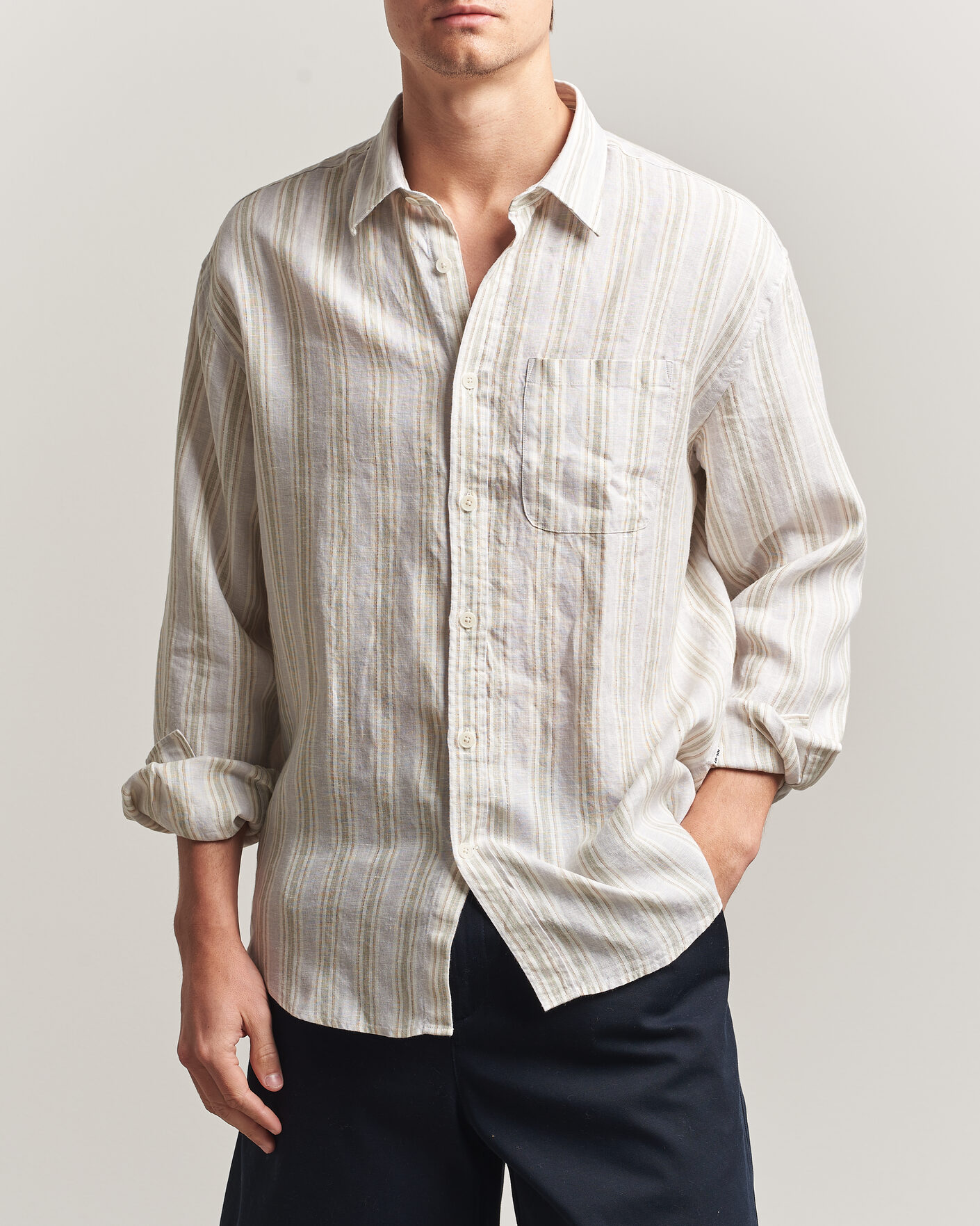 Herr | Skjortor | NN07 | Deon Linen Shirt Mint Stripe