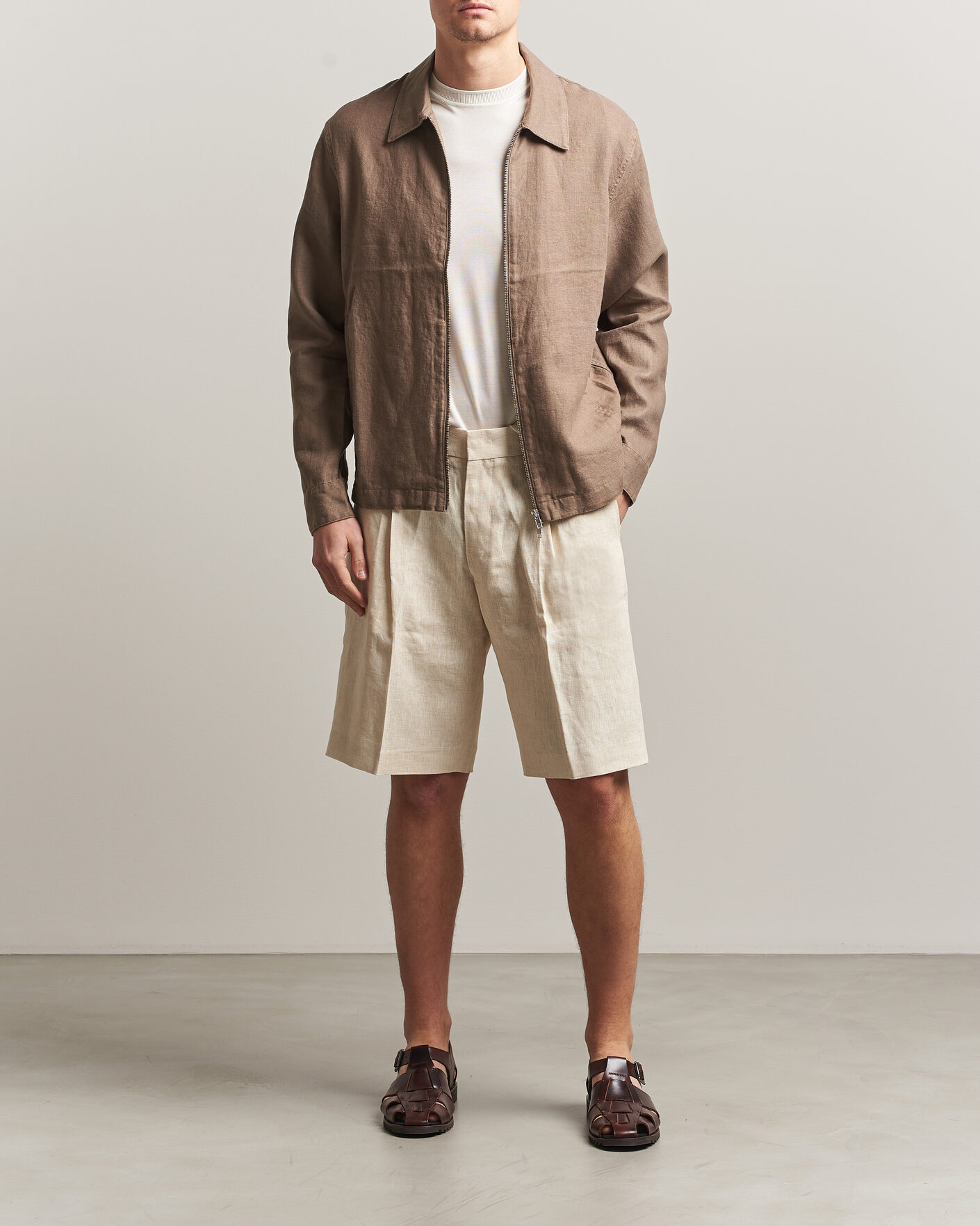 Herr | Skjortor | NN07 | Alban Linen Full Zip Overshirt Clay Mirage