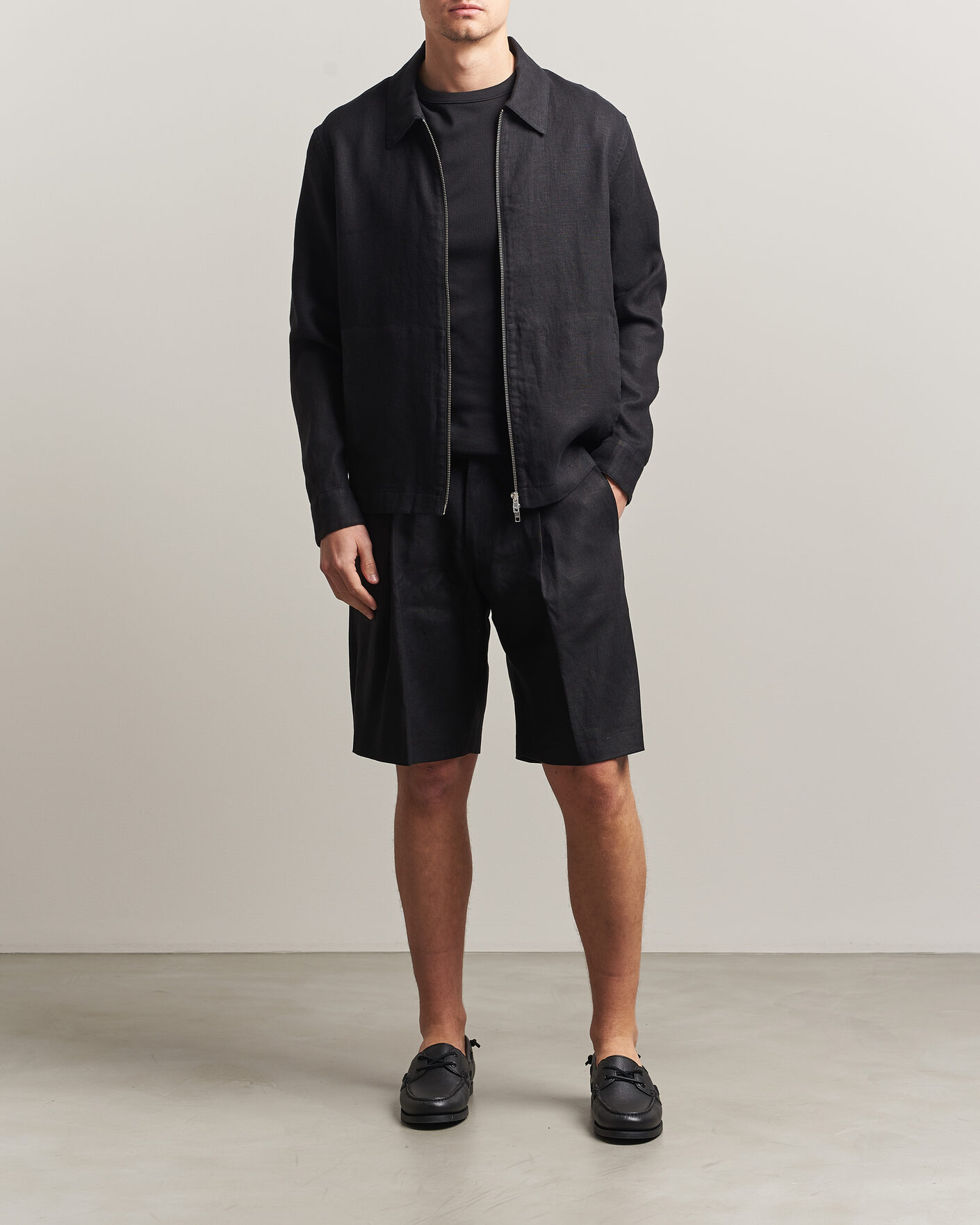 Herr | Skjortor | NN07 | Alban Linen Full Zip Overshirt Black