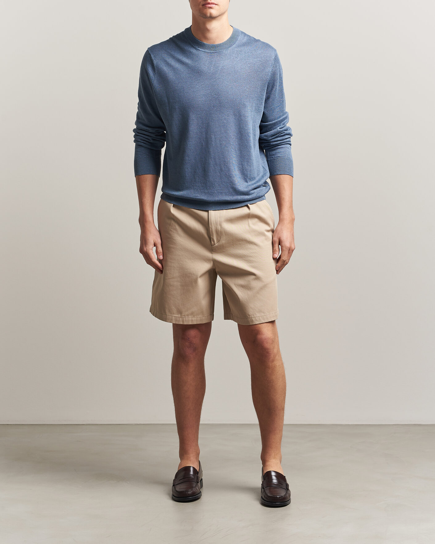 Herr | Tröjor | NN07 | Ted Linen Knitted Sweater Stone Blue