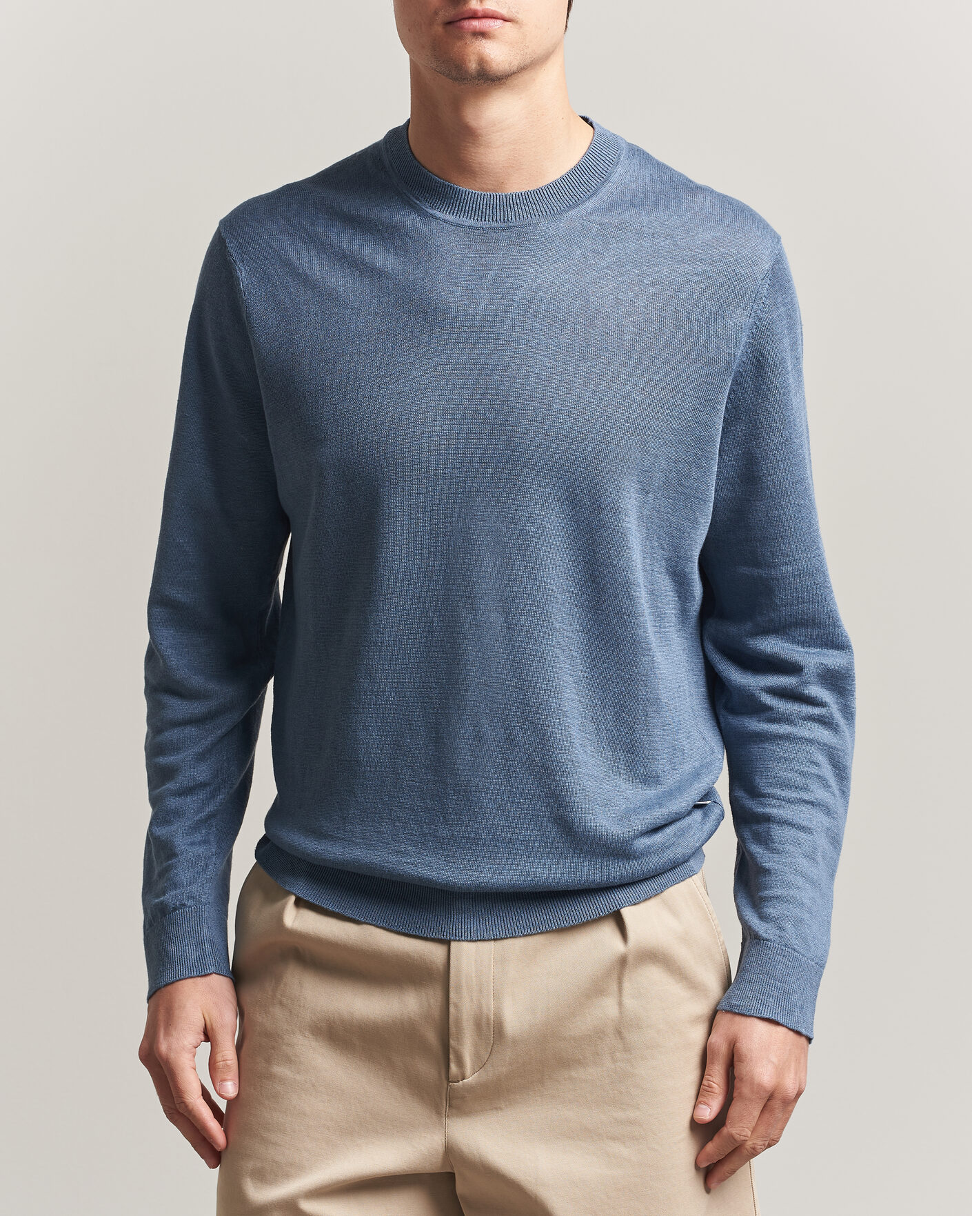 Herr | Tröjor | NN07 | Ted Linen Knitted Sweater Stone Blue