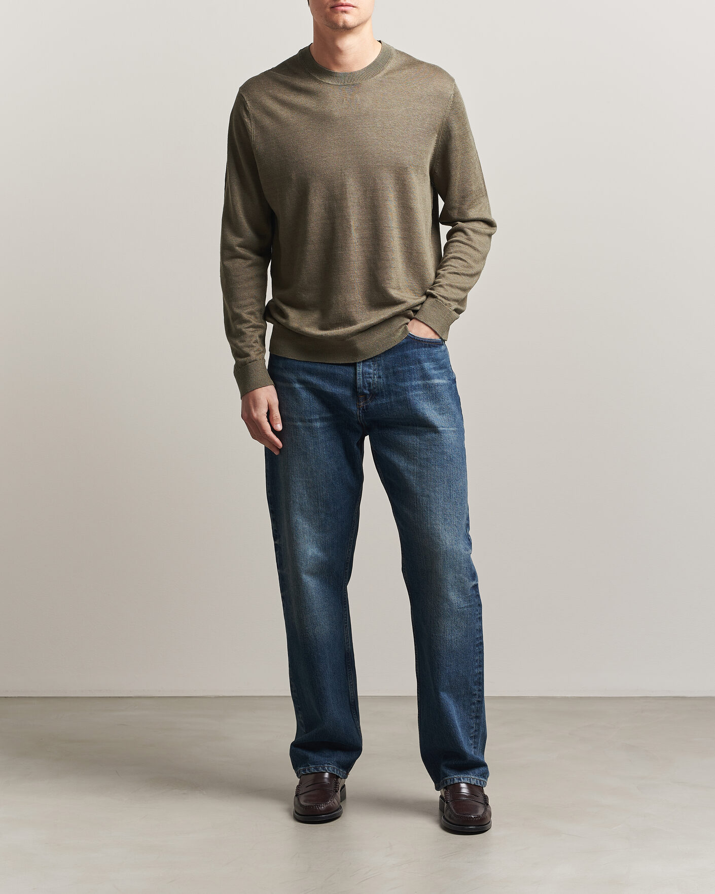 Herr | Tröjor | NN07 | Ted Linen Knitted Sweater Capers Green
