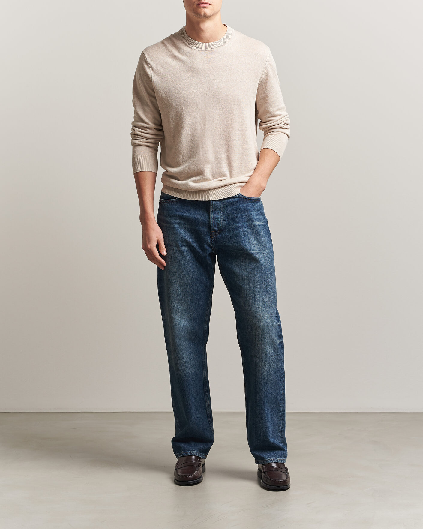 Herr | Tröjor | NN07 | Ted Linen Knitted Sweater Oat