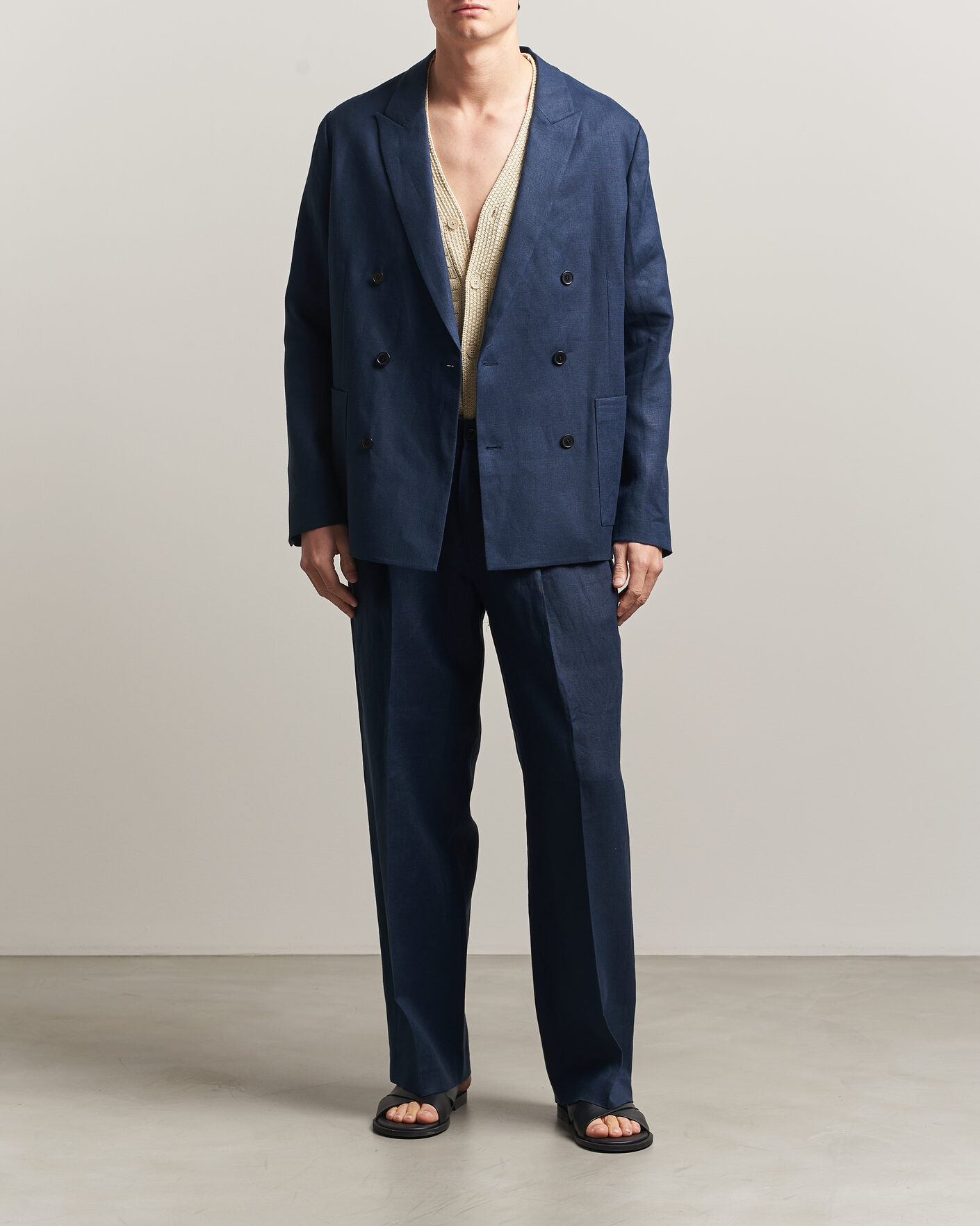 Herr | Kavajer | NN07 | Jordin Linen Double Breasted Blazer Navy Blue