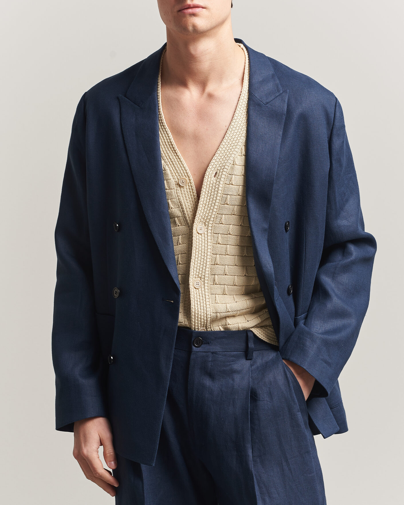 Herr | Kavajer | NN07 | Jordin Linen Double Breasted Blazer Navy Blue