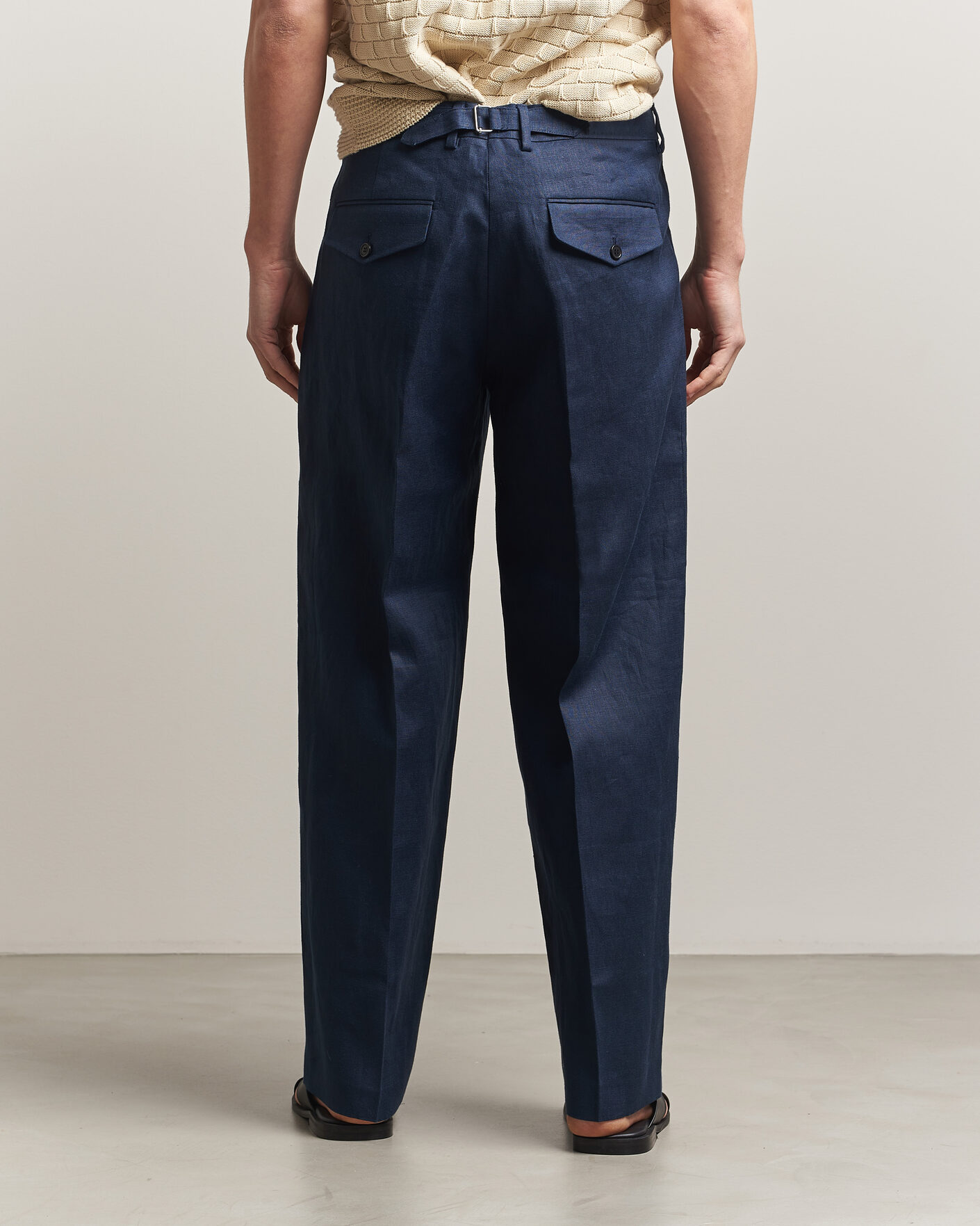 Herr | Byxor | NN07 | Justin Linen Double Pleated Trousers Navy Blue