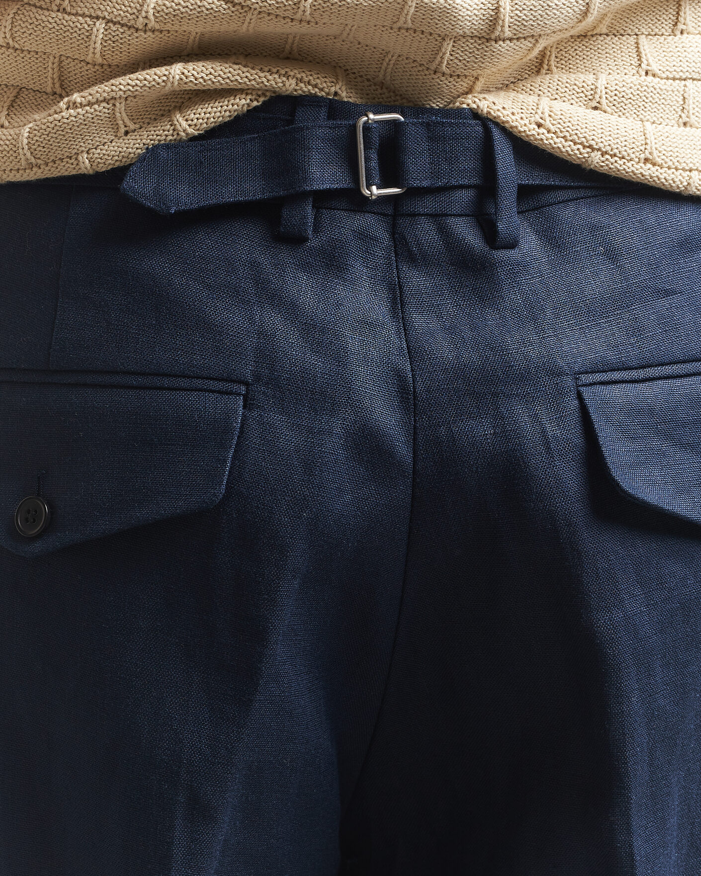 Herr | Byxor | NN07 | Justin Linen Double Pleated Trousers Navy Blue