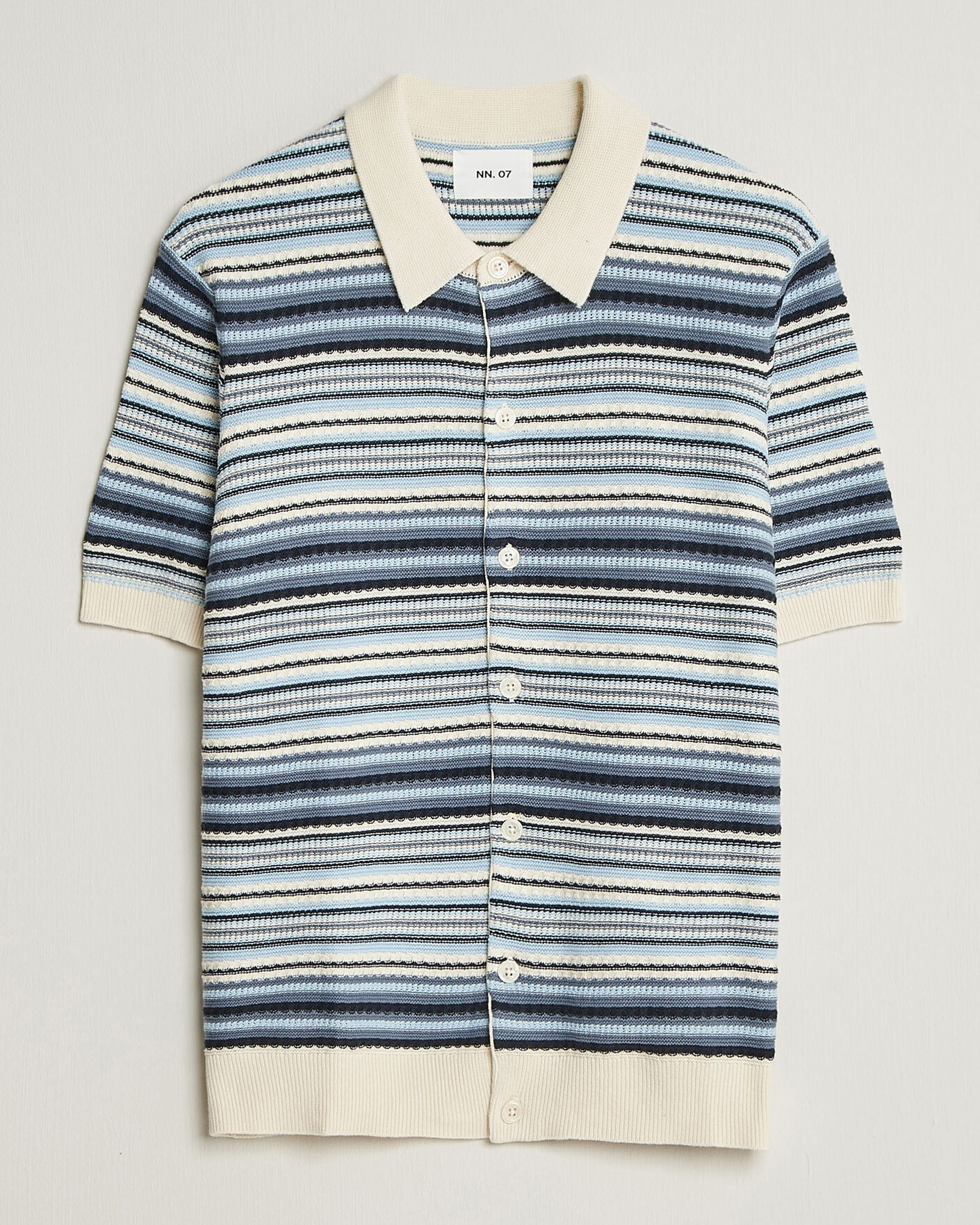 Herr | Skjortor | NN07 | Nolan Striped Knitted Short Sleeve Shirt Navy Multi