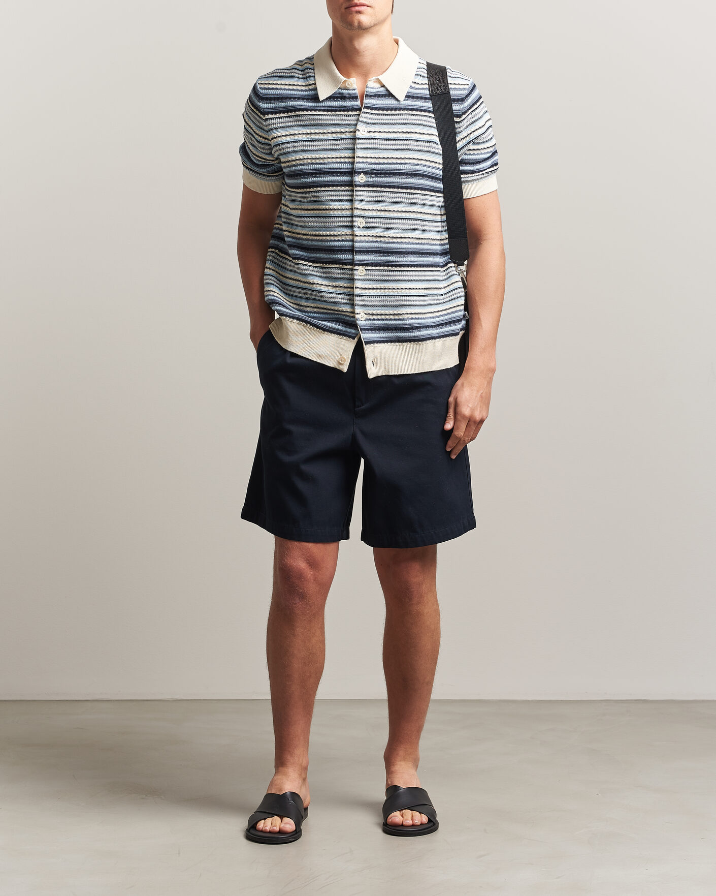 Herr | Skjortor | NN07 | Nolan Striped Knitted Short Sleeve Shirt Navy Multi