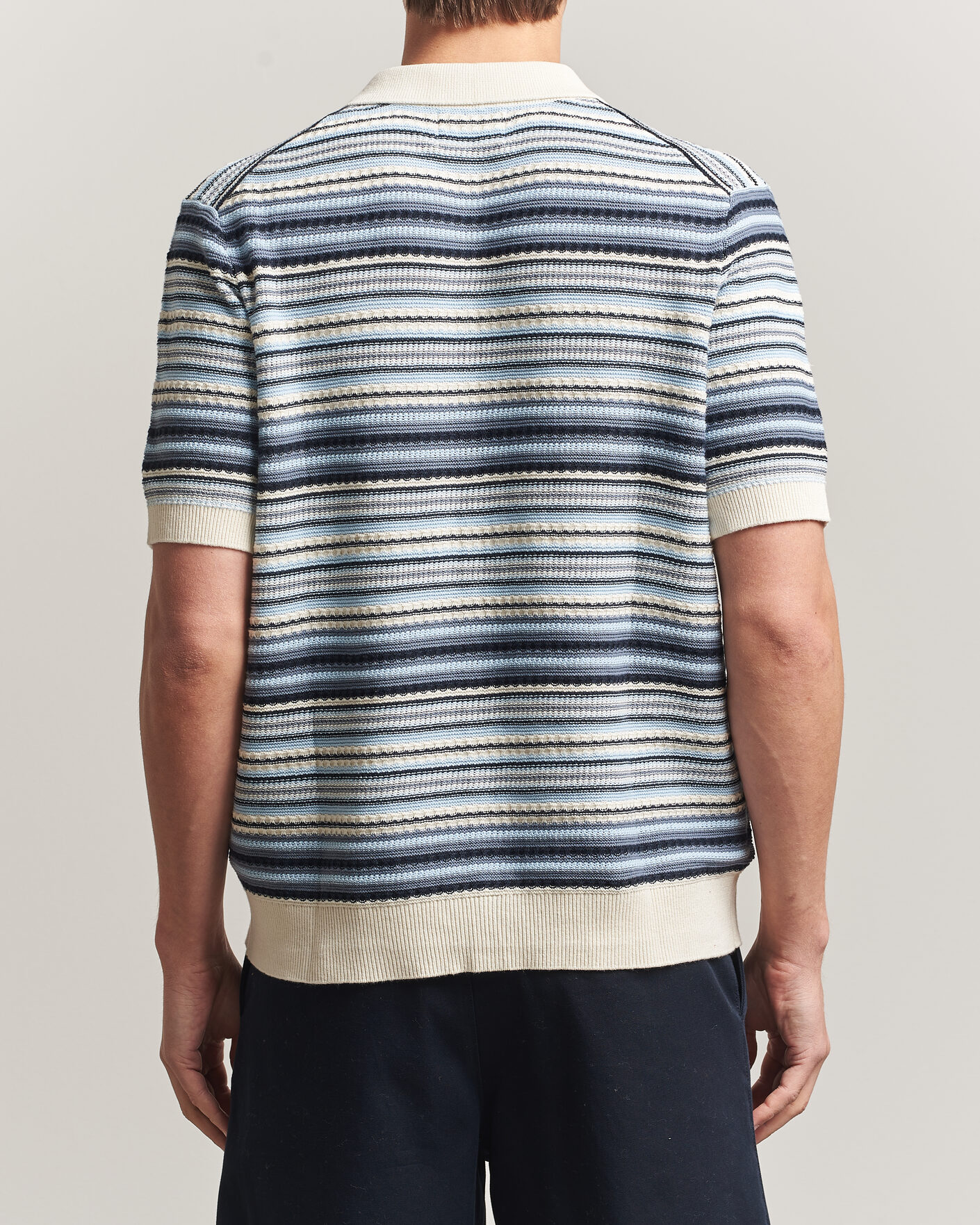 Herr | Skjortor | NN07 | Nolan Striped Knitted Short Sleeve Shirt Navy Multi