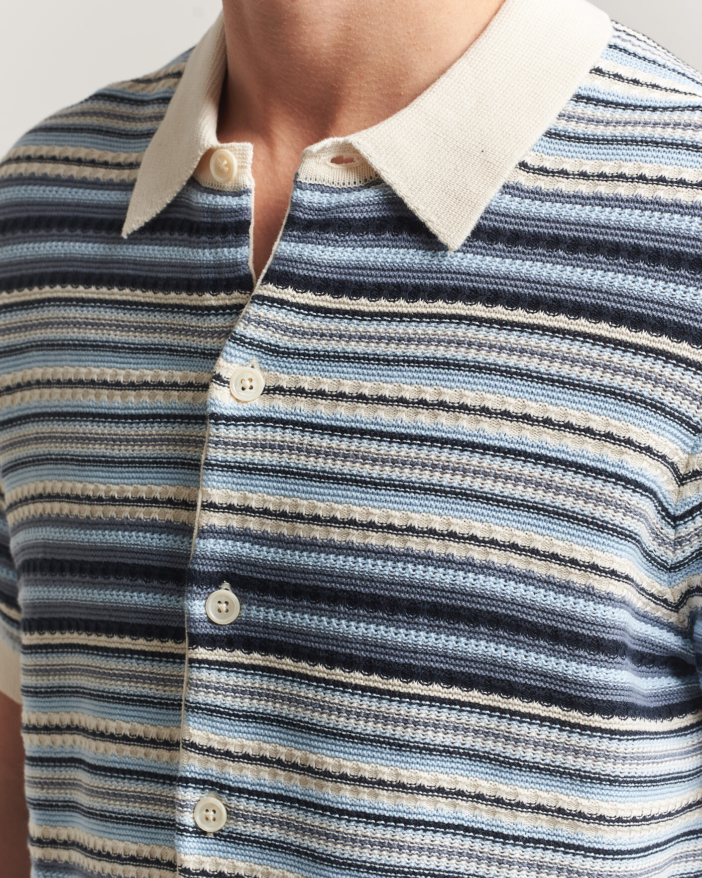 Herr | Skjortor | NN07 | Nolan Striped Knitted Short Sleeve Shirt Navy Multi