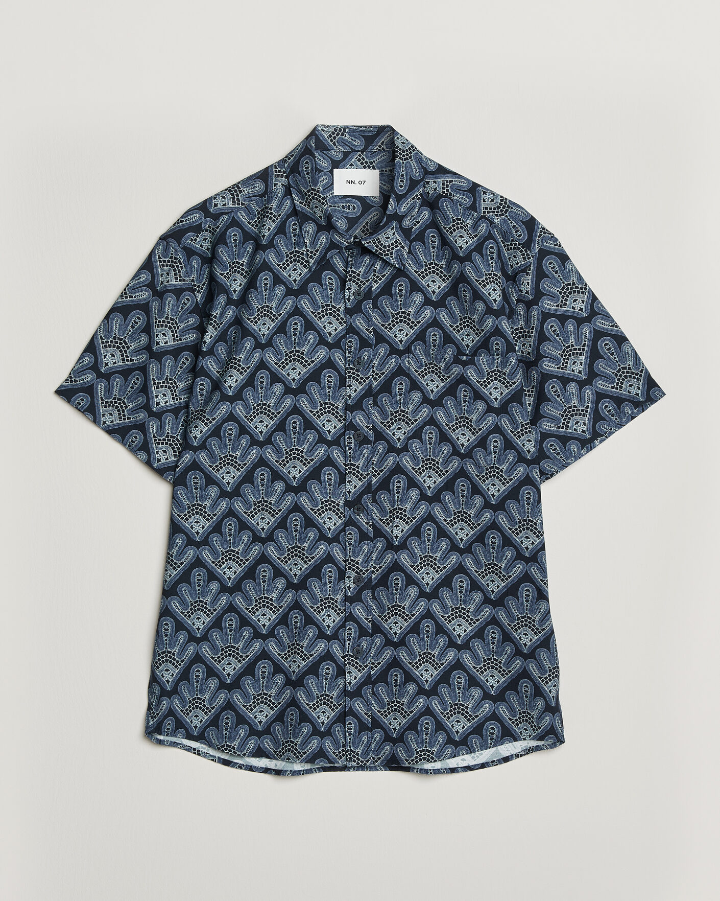 Herr | Skjortor | NN07 | Deon Printed Short Sleeve Shirt Navy Blue