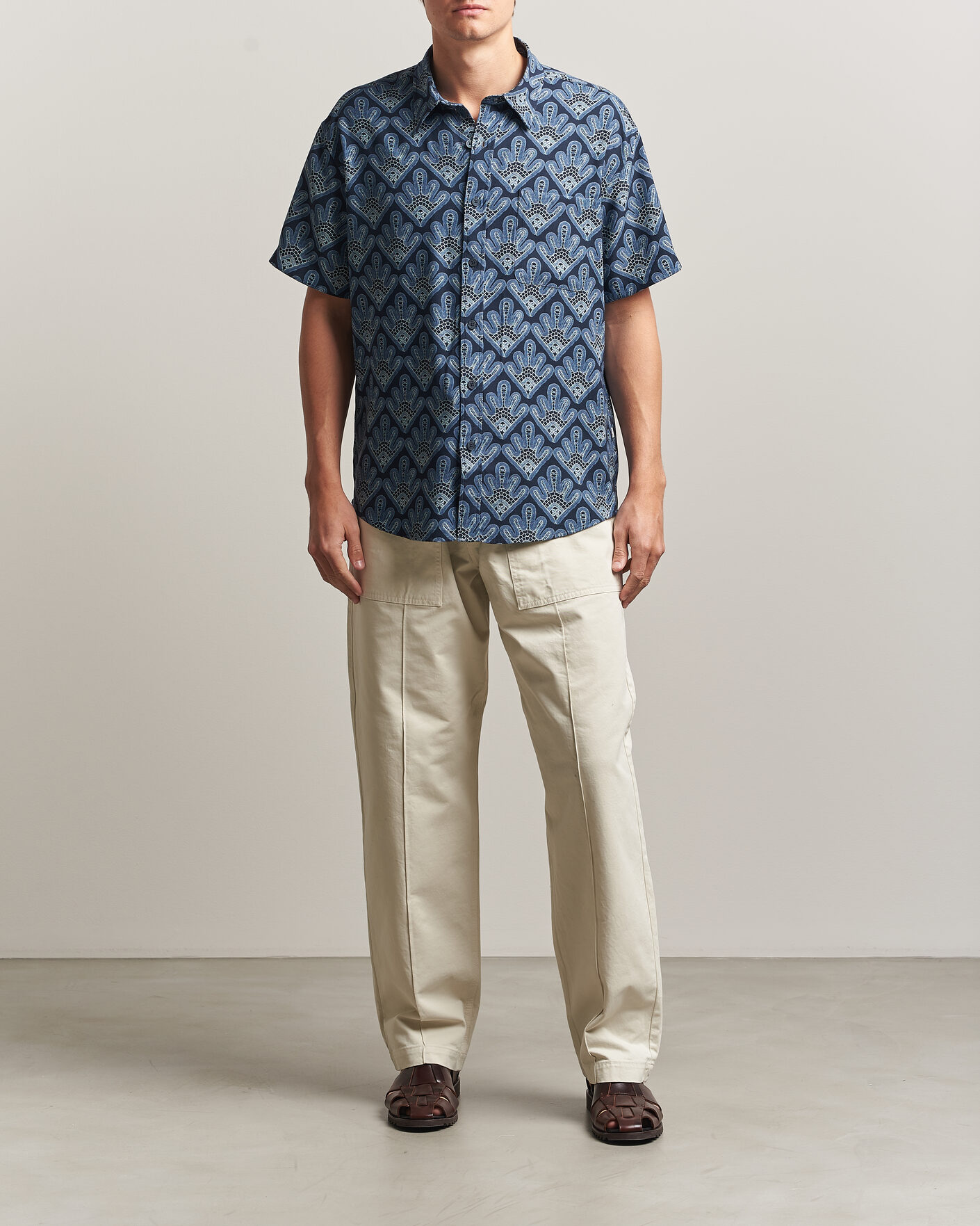 Herr | Skjortor | NN07 | Deon Printed Short Sleeve Shirt Navy Blue