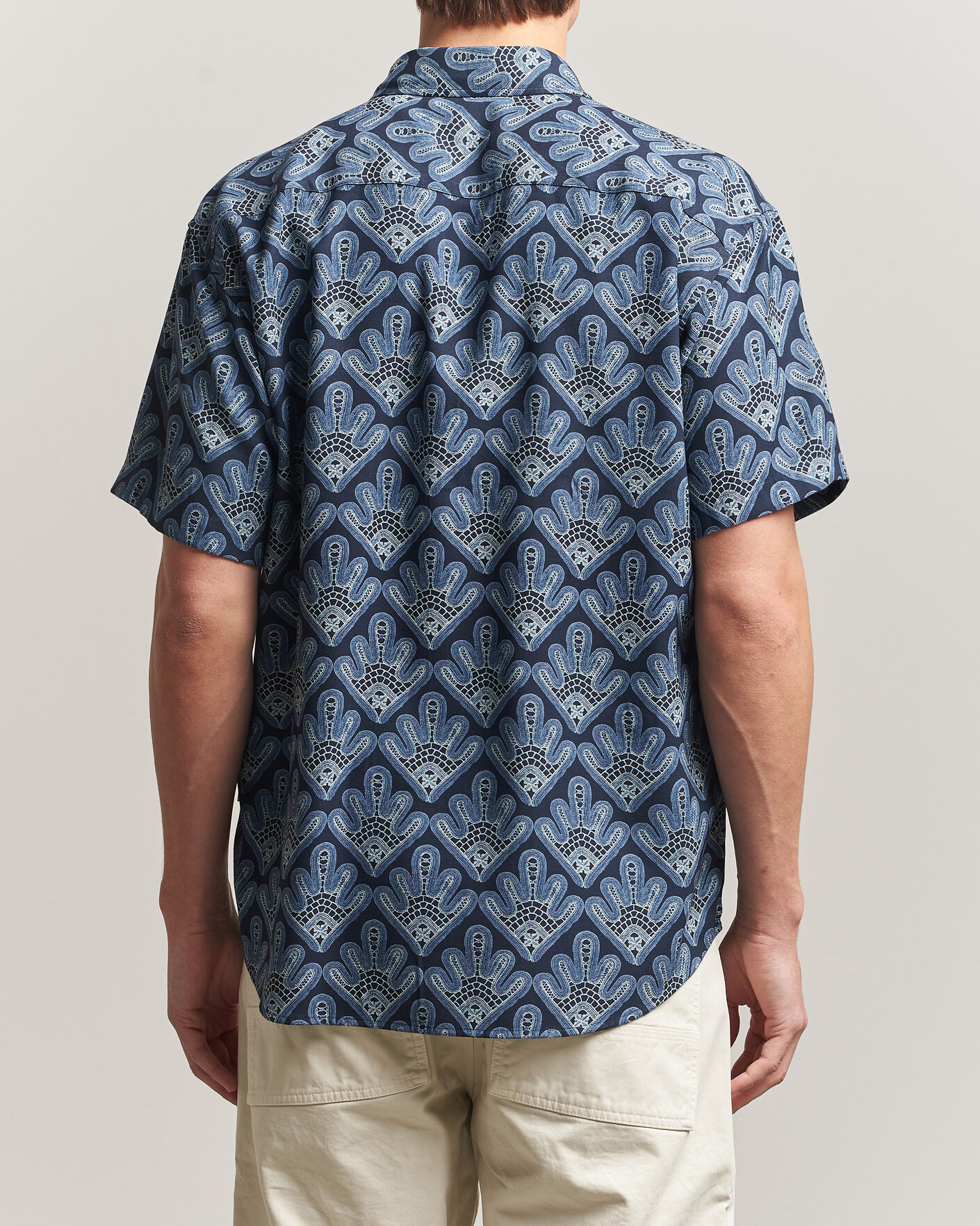 Herr | Skjortor | NN07 | Deon Printed Short Sleeve Shirt Navy Blue