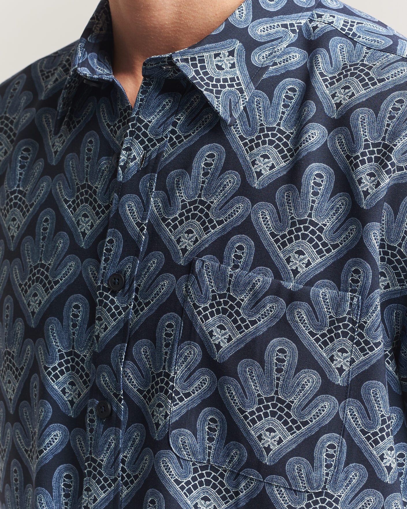 Herr | Skjortor | NN07 | Deon Printed Short Sleeve Shirt Navy Blue