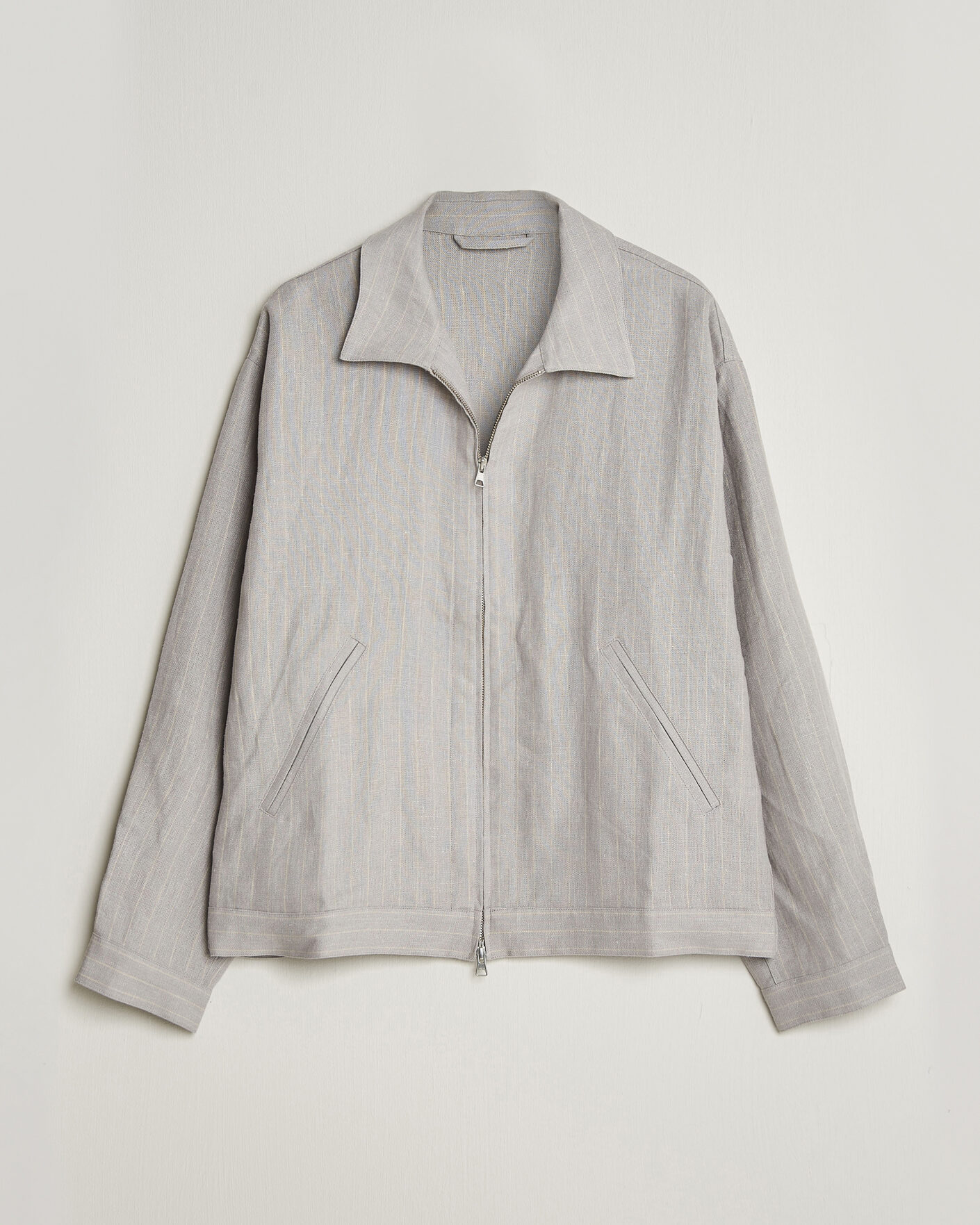 Herr | Skjortor | NN07 | Petrus Pinstriped Linen Full Zip Overshirt Grey
