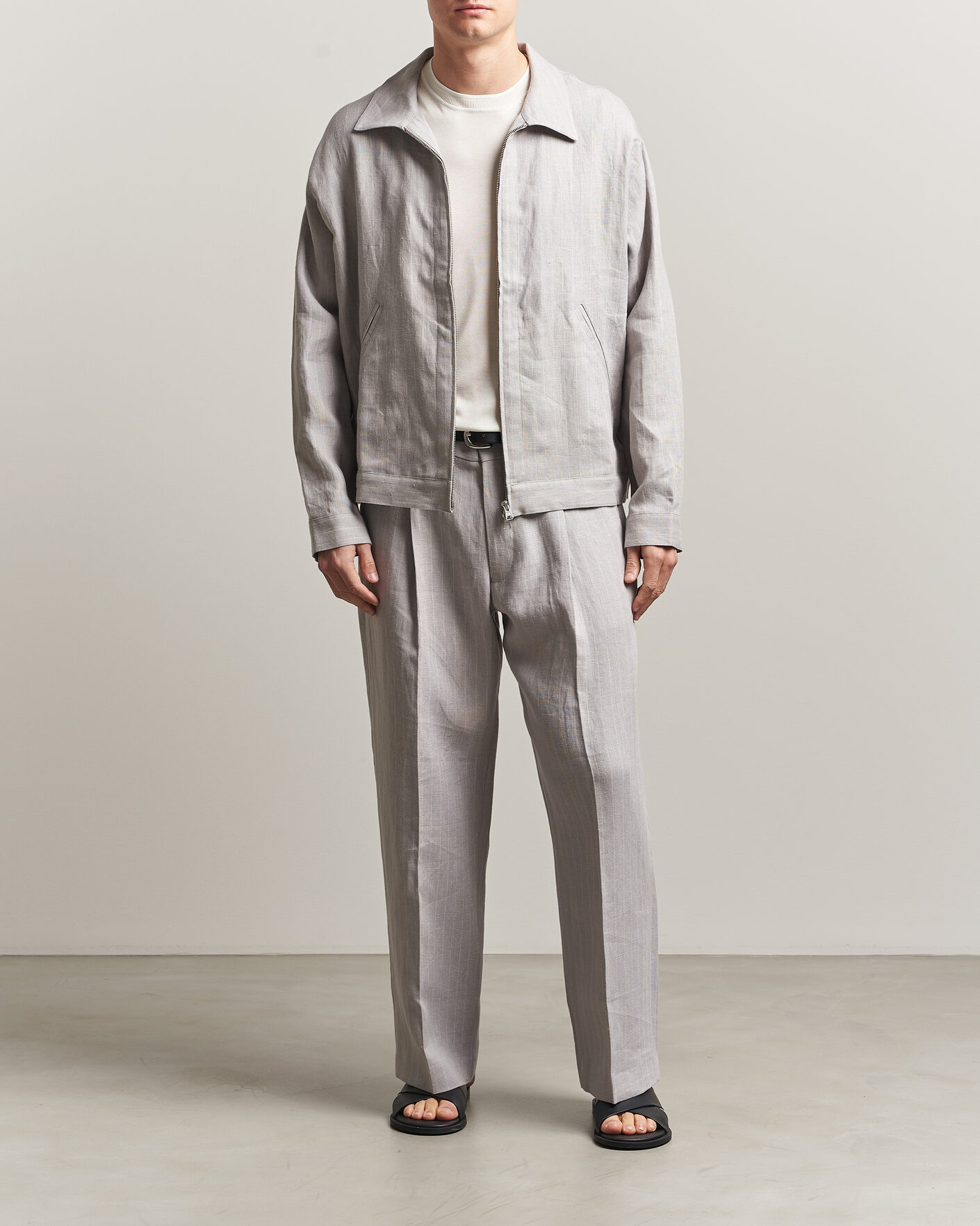 Herr | Skjortor | NN07 | Petrus Pinstriped Linen Full Zip Overshirt Grey