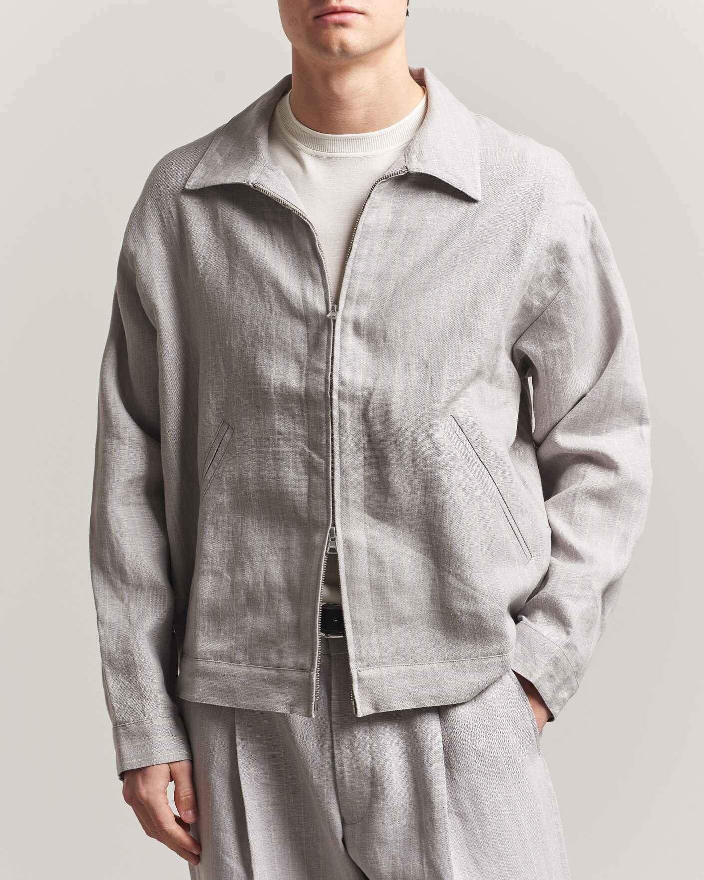 Herr | Skjortor | NN07 | Petrus Pinstriped Linen Full Zip Overshirt Grey