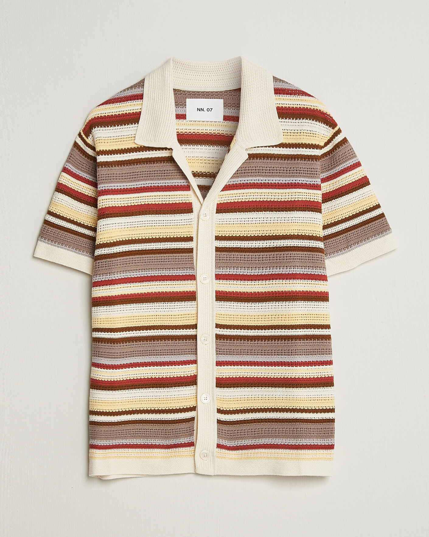 Herr | Skjortor | NN07 | Lars Striped Knitted Short Sleeve Shirt Ivory Multi