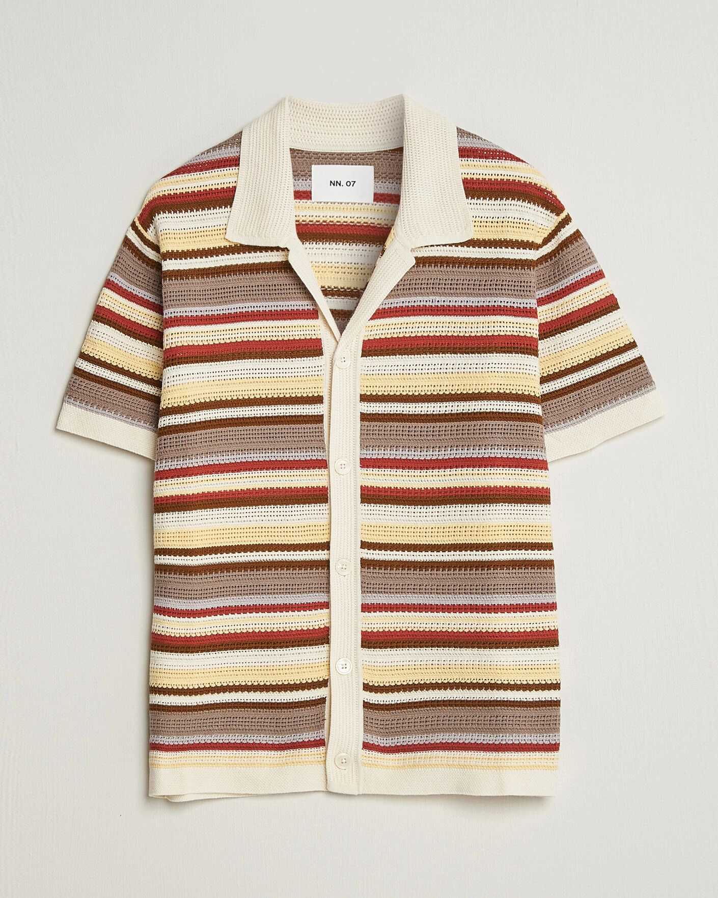 Herr | Skjortor | NN07 | Lars Striped Knitted Short Sleeve Shirt Ivory Multi