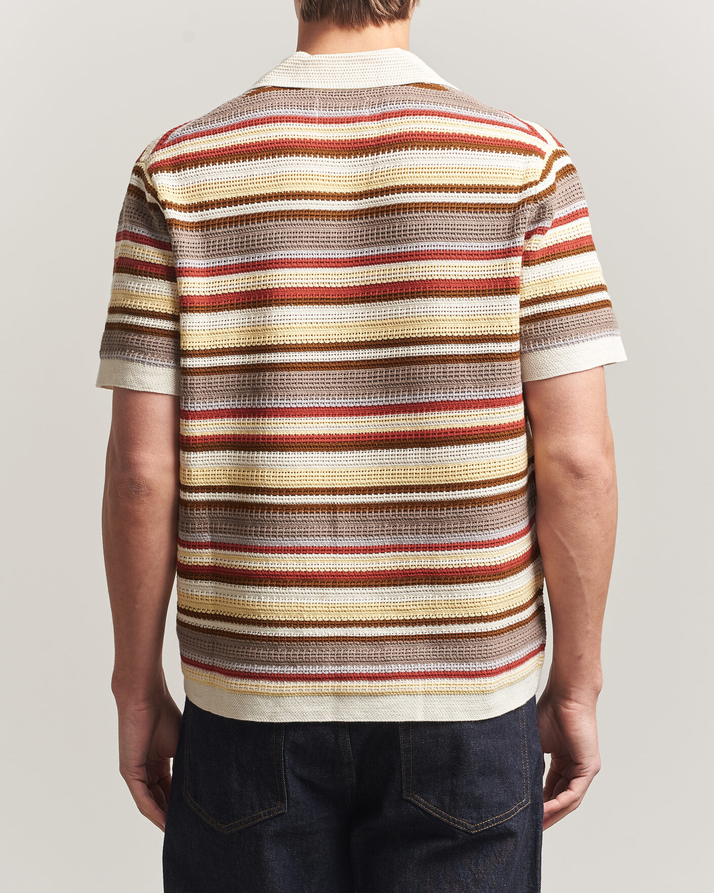 Herr | Skjortor | NN07 | Lars Striped Knitted Short Sleeve Shirt Ivory Multi