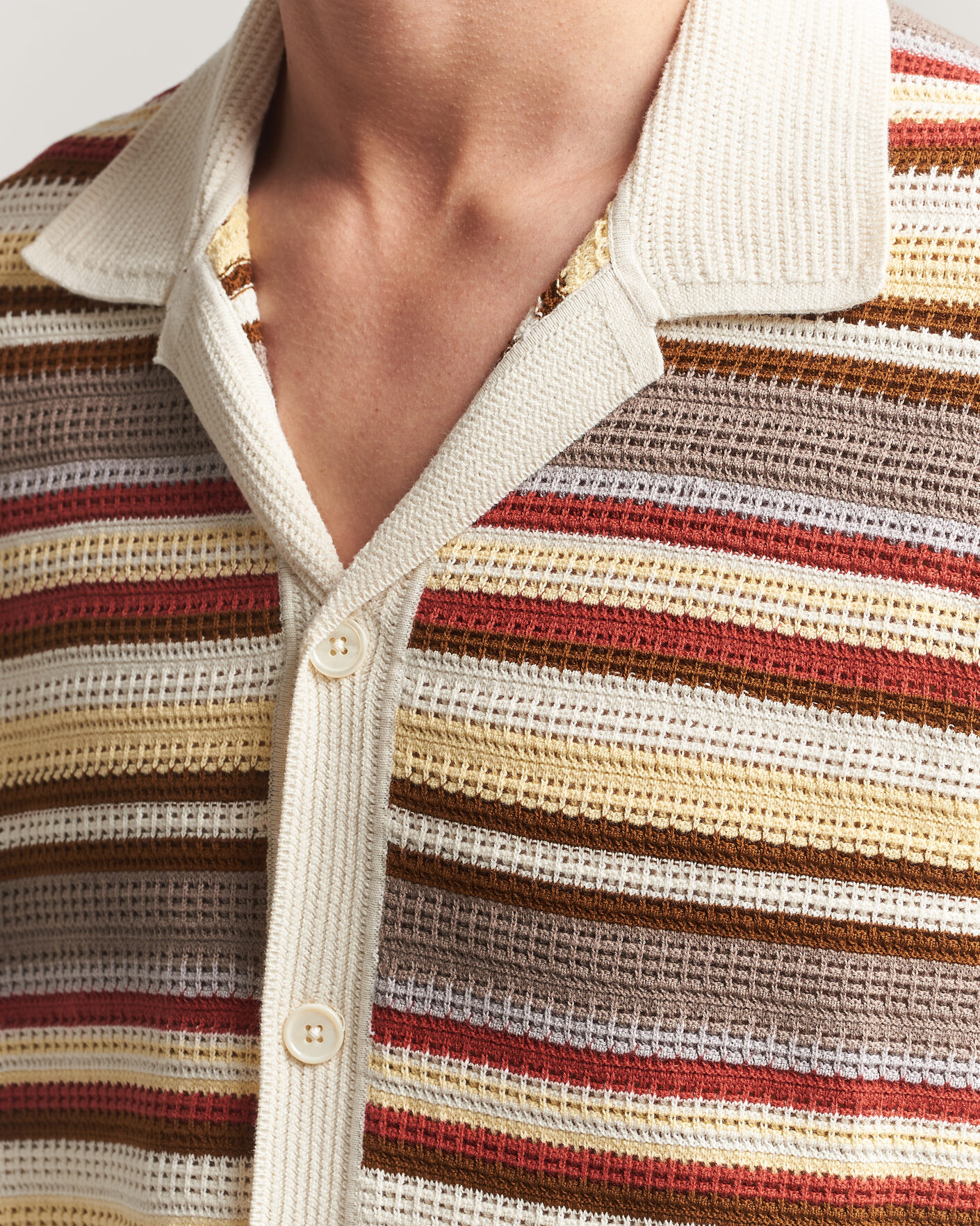 Herr | Skjortor | NN07 | Lars Striped Knitted Short Sleeve Shirt Ivory Multi