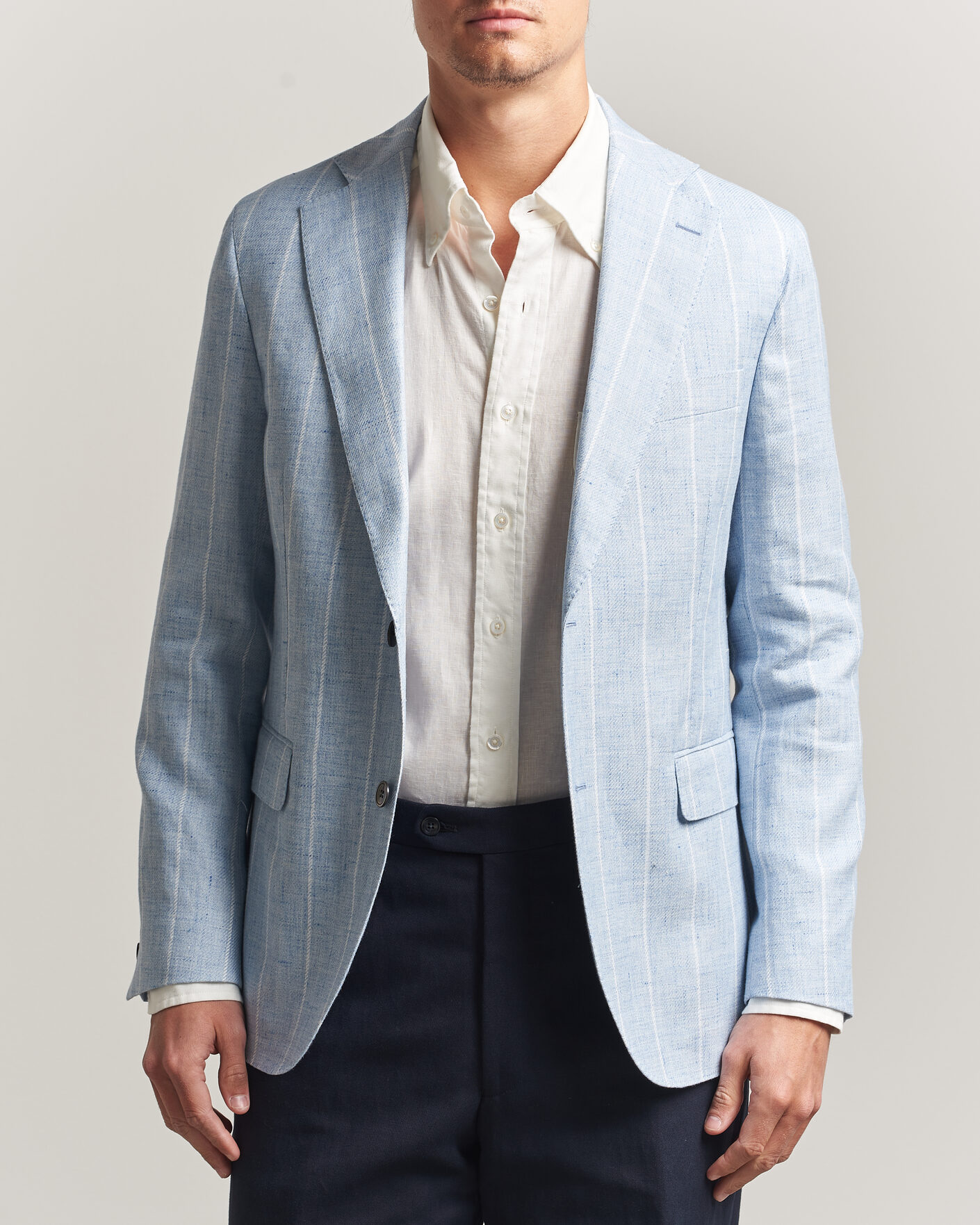 Herr | Kavajer | Oscar Jacobson | Ferry Soft Linen/Cotton Blazer Light Blue
