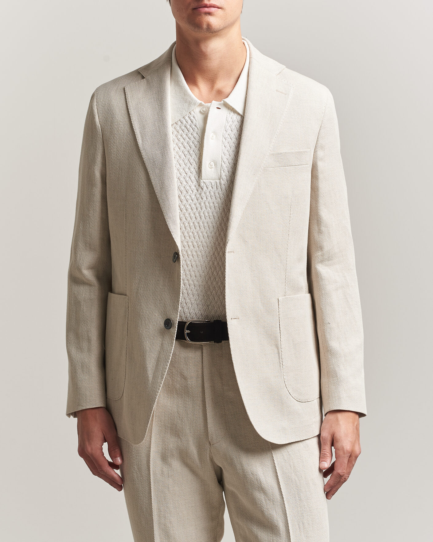 Herr | Kavajer | Oscar Jacobson | Ferry Patch Cotton/Linen Blazer Off White