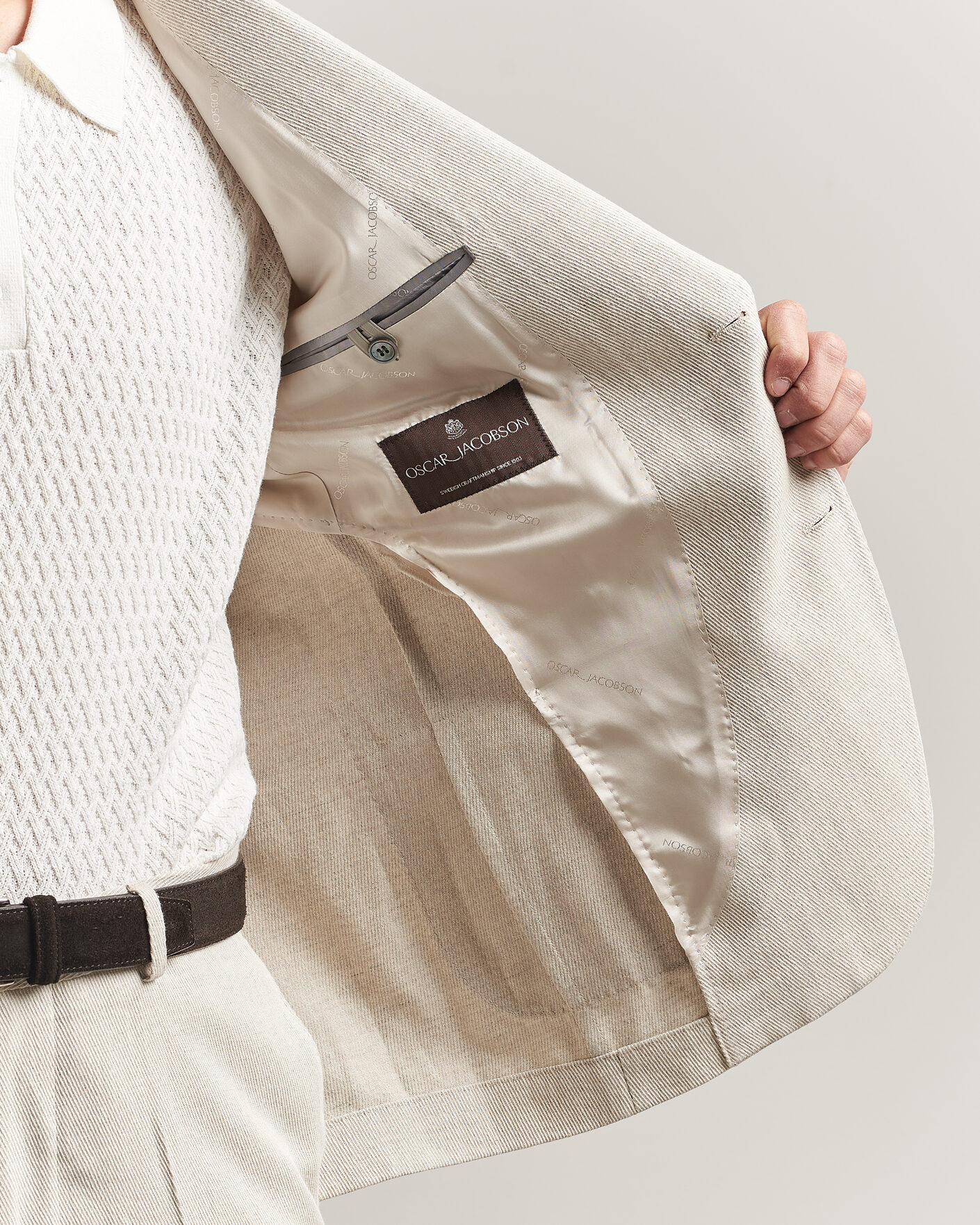 Herr | Kavajer | Oscar Jacobson | Ferry Patch Cotton/Linen Blazer Off White